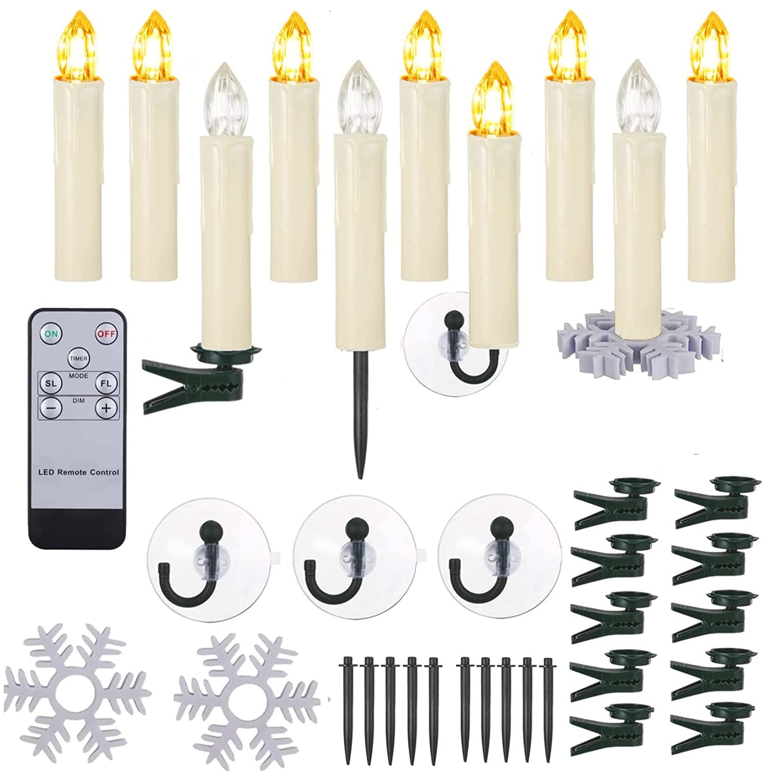 BOWKA Velas LED sin llama, 10 piezas Velas de Navidad blancas cálidas impermeables con función de temporizador remoto y portavelas para decoraciones navideñas, bodas, ventanas,fiestas en el jardín,10x