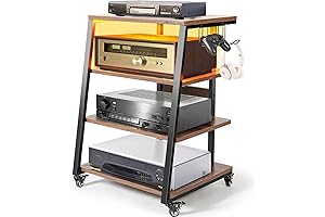 4-Tier Wooden Audio Stand with Adjustable Height and LED Lights