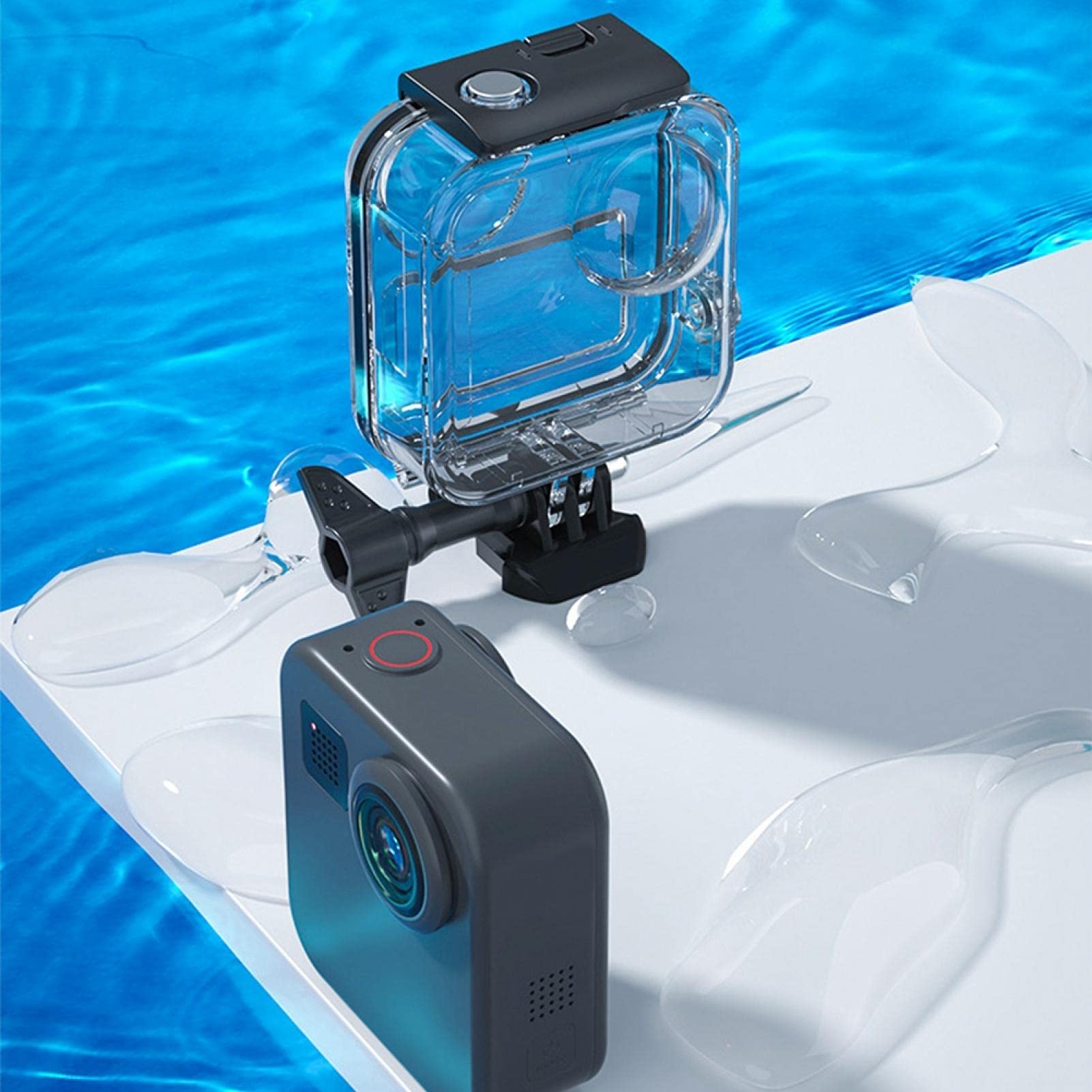Custodia impermeabile per action cam, custodia protettiva per action camera panoramica, custodia impermeabile regolabile per fotocamera subacquea con profondità di 20 m, accessorio per immersioni esti