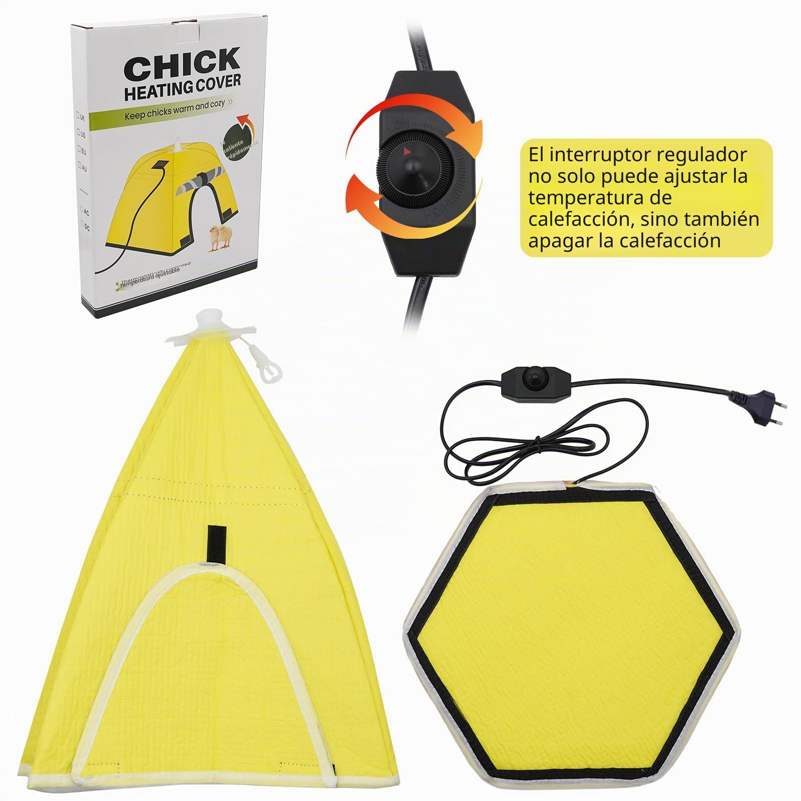 Criadora De Pollitos 21.65 X 21.65 X 8.66in, Placa De Calor para Polluelos con Regulador, Temperatura Ajustable De 0 °C A 80 °C, Lámpara Calefactora De Tienda De Campaña para Pollitos