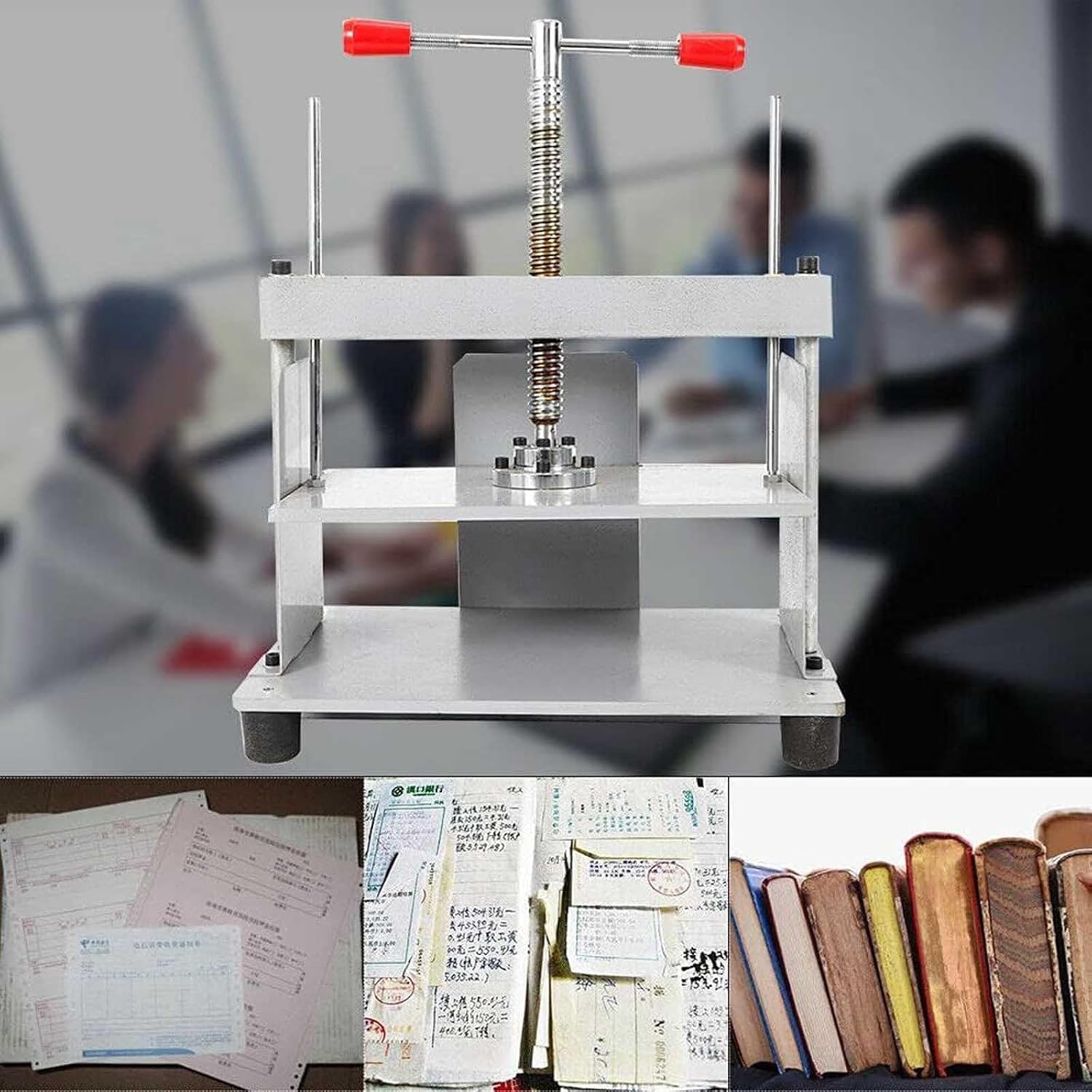 Pressa per rilegatura a libro per fogli A4, banconote in acciaio e rilegatura di fatture, pressa compatta a vite per appiattire e fissare documenti