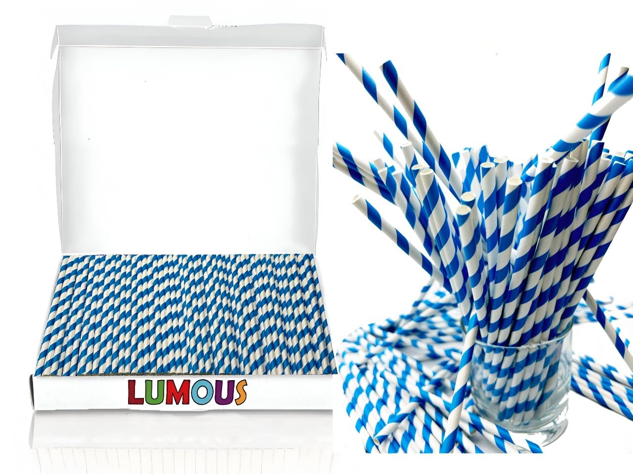 EXPECTRO Paper Straws, 450 Pack Paper Drinking Straws Bio Degradable Drinking Paper Straws Wedding Party, Party Straws, Restaurant, Juice Drinking Straws (450Pcs Blue Stripes)