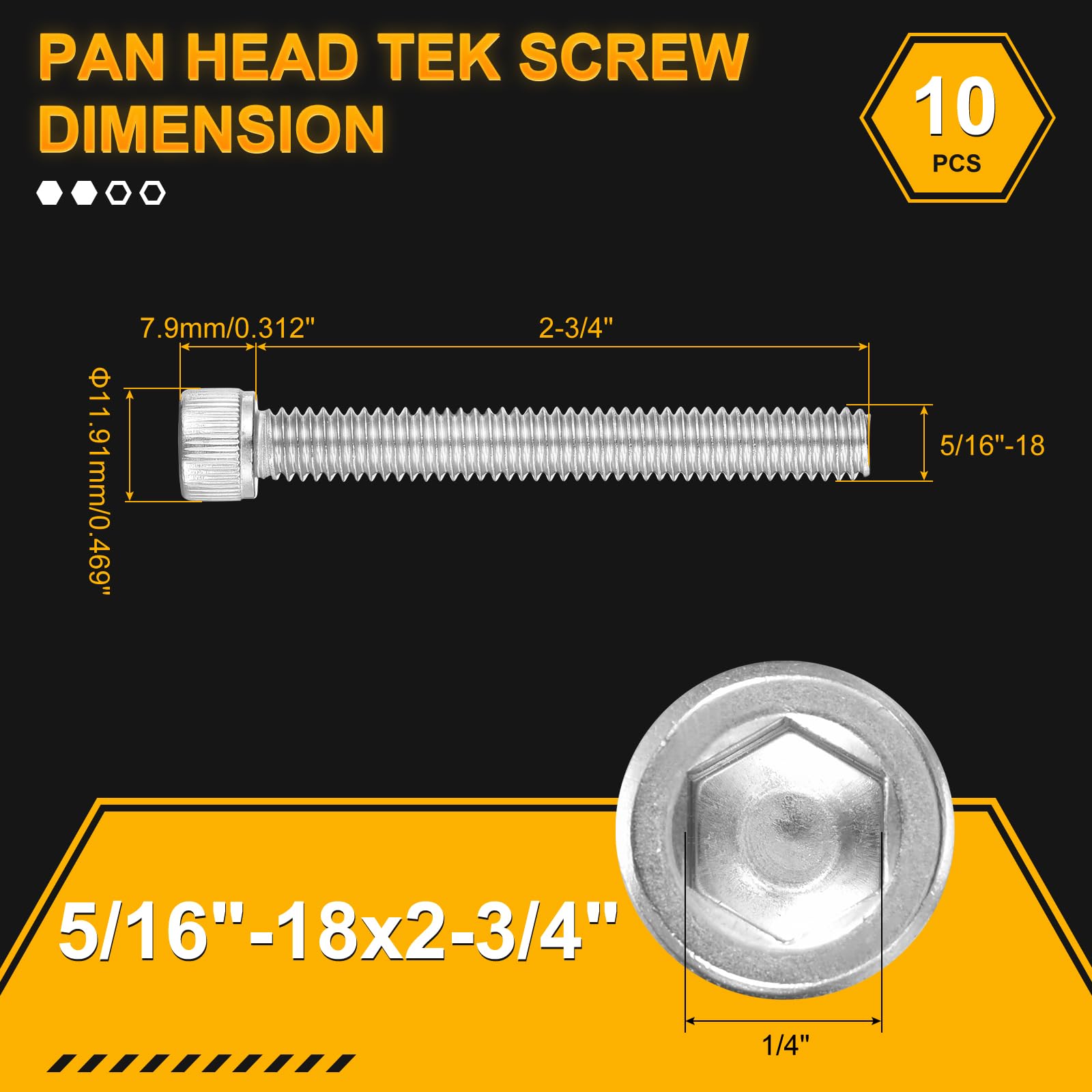 DTGN 5/16"-18x2-3/4" Socket Head Cap Screws Bolts, 10Pack, Good for Road Bicycle Mountain Bike, Auto, Motorcycle - Image 2