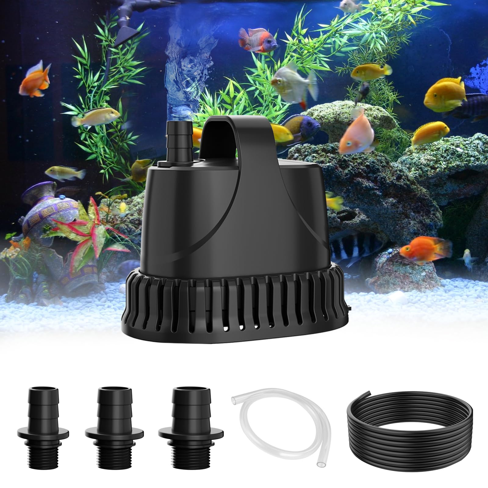 SMOOL Bomba de Agua Sumergible 3000L/H 40W, Silenciosa, Cable 3m para Acuario/Fuente/Estanque, Incluye 3 Ventosas y 3 Boquillas (19/22/25mm) (40, Vatios)