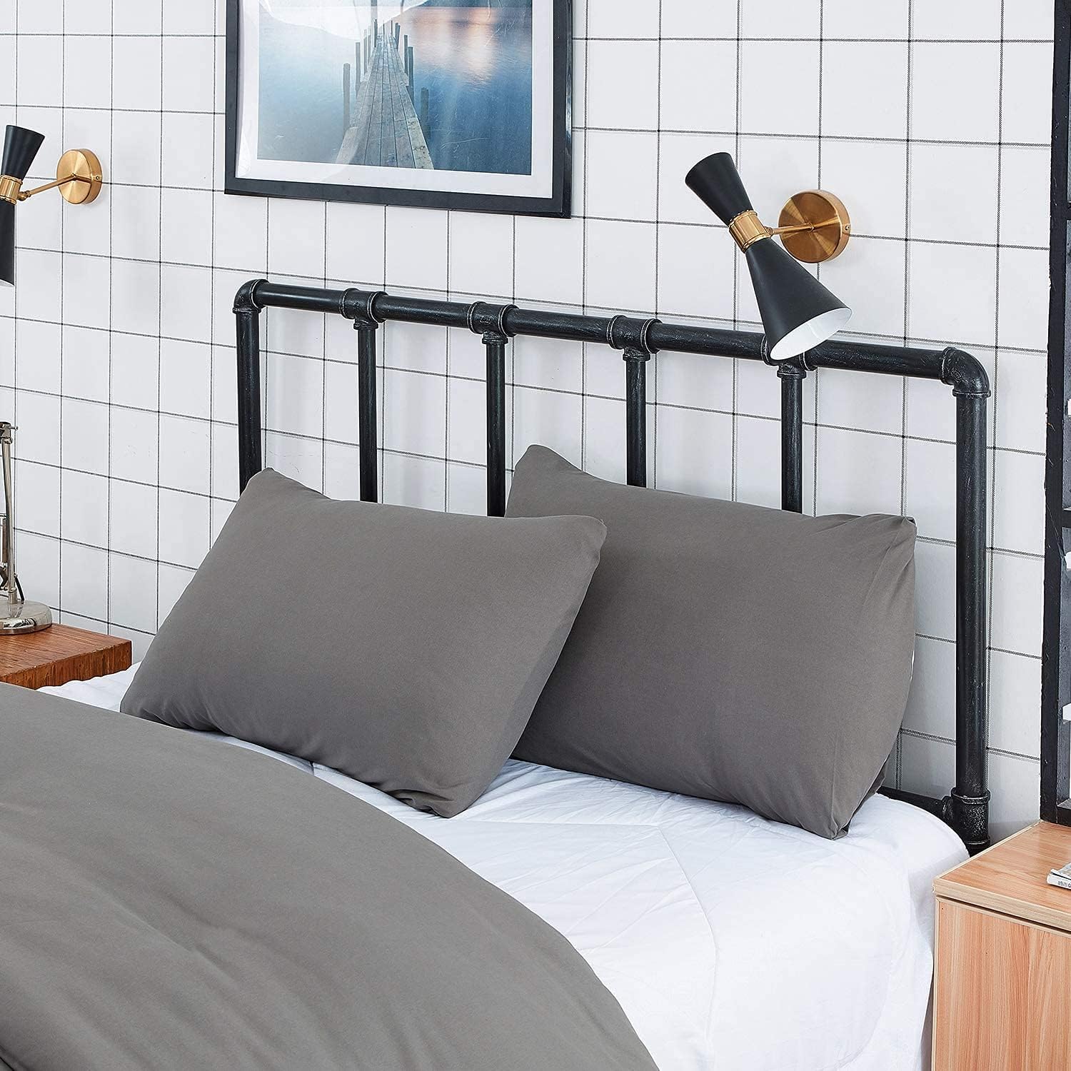 ❤ Crazy Deals Wellboo Gray Duvet Cover Dark Grey Beding Cover Sets Men Boys Bedding Sets Queen Solid Color Women Adult Teen Full Quilt Cover Durable Lightweight Microfiber Quilts Breathable Health No Insert
