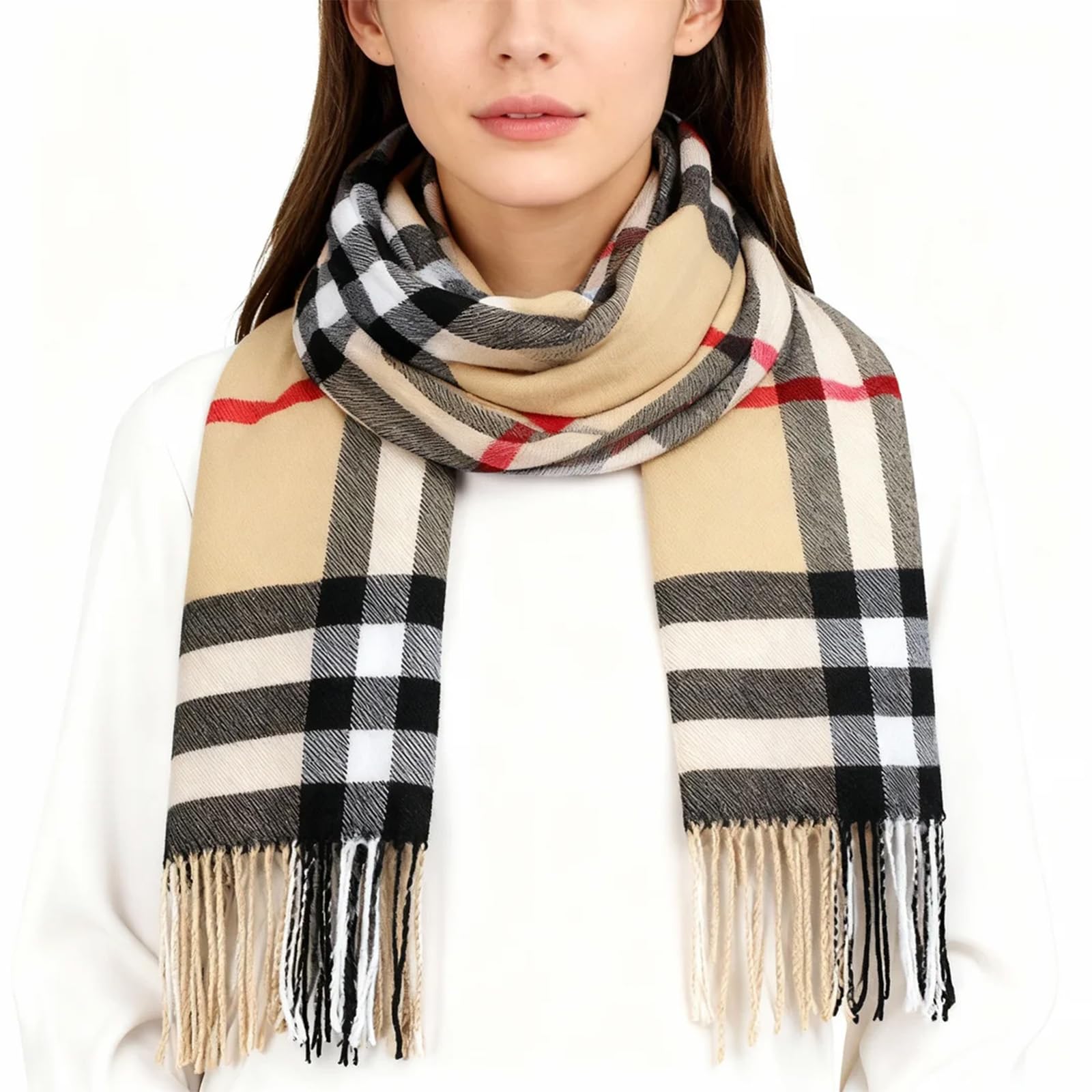 Mbsivsa Men's Multiple Colors Tartan Scarf, Classic Check Plaid Winter Scarf, Scarves Classic Scarfs, Winter Scarfs With Tassel For And Wo