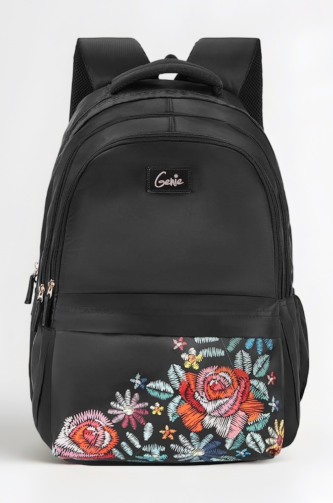 Genie Edge Laptop Backpack for Women in Black colour. More Volume, 3 zips, Stylish & Trendy College Bags for Girls, Water Resistant, Lightweight Bags for Office, Travelling. 36 litres. 19"