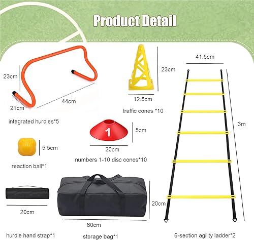 Miniatura 2 de Escalera de agilidad y velocidad obstaculiza el equipo de entrenamiento de fútbol  Taladros de juego de pies  Equipo de práctica de portero de conos