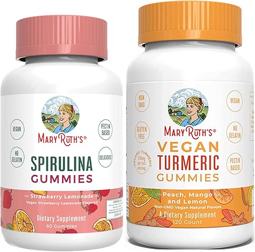 Paquete de gomitas de espirulina y gomitas de cúrcuma de MaryRuths Gomitas de superalimentos Extracto de curcumina de cúrcuma orgánica Suplemento