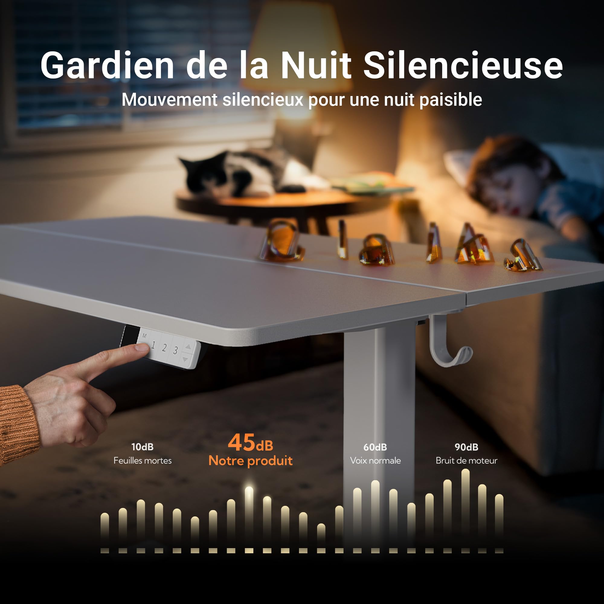 Claiks Bureau Assis Debout Électrique Réglable en Hauteur 120 x 60 cm avec Gestion des Câbles et Fonction Mémoire