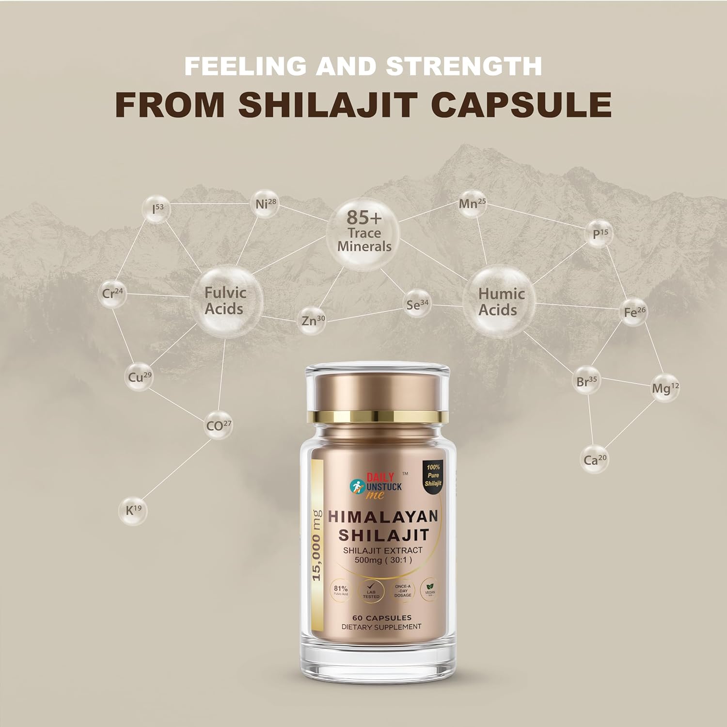 15000 mg Extra Power Himalayan Shilajit Capsules for UNSTUCK Men, Women & Athletes – 81% Fulvic Acid for High Energy, Stamina & Muscle Recovery Support – 60 Vegan Capsules, Lab Tested Once Daily - Image 5