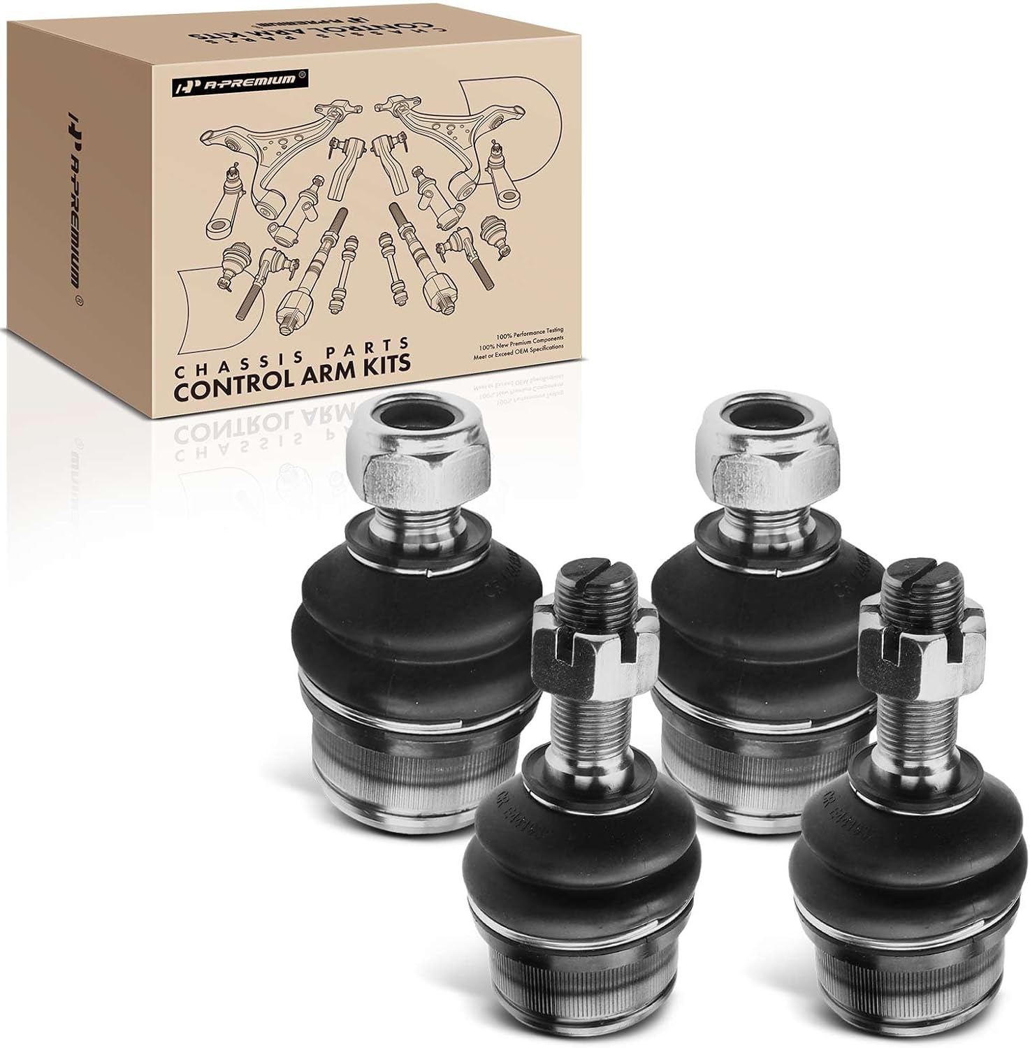 A-Premium Set of 4, Front Upper & Lower Ball Joints Kit, Compatible with Ford F-150 1980-1996, F-250 1980-1996, F-350 1980-1981, Bronco 1980-1996, Dodge Ram 2500 1994-1999, 4WD