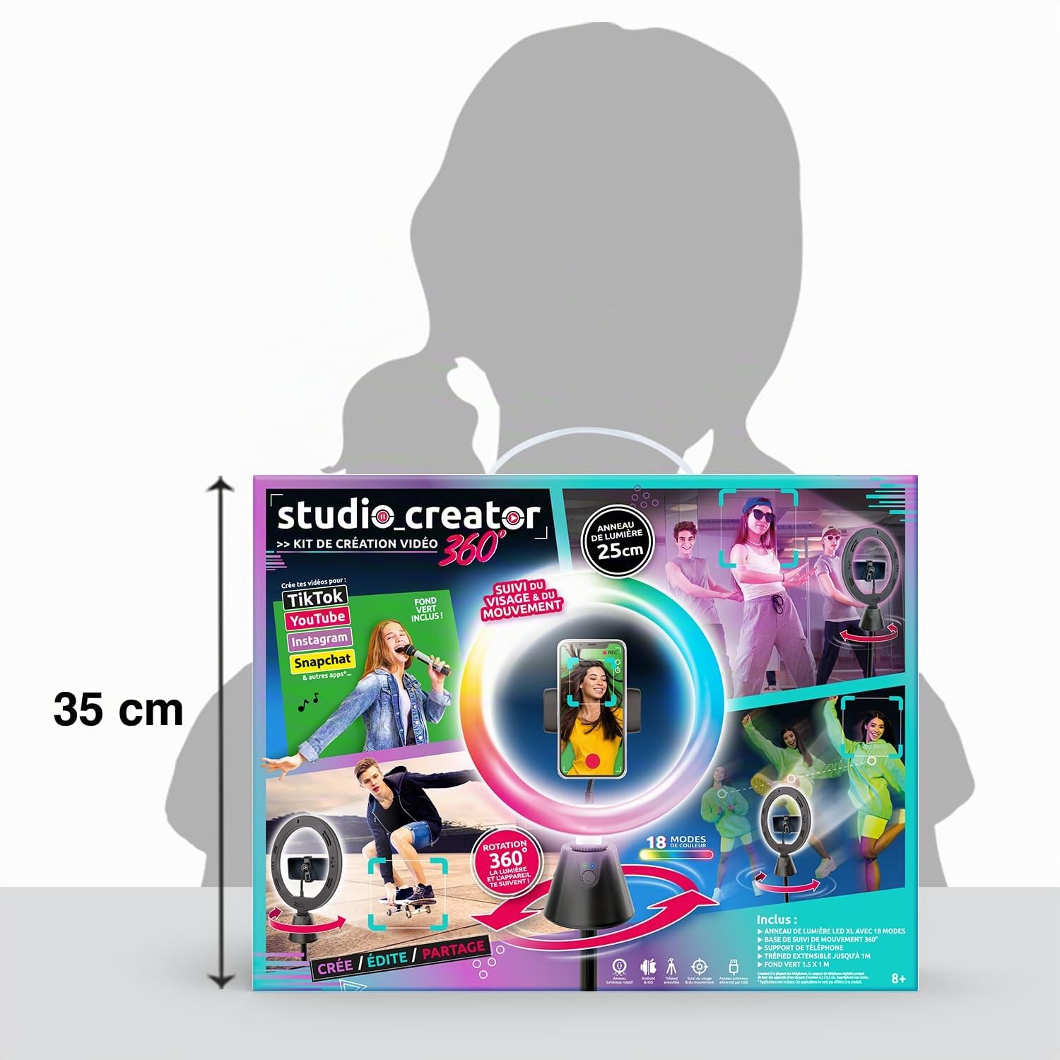 Canal Toys VIDEO CREATOR - Kit Video Maker rotante a 360° con anello luminoso a LED multicolore - INF 028
