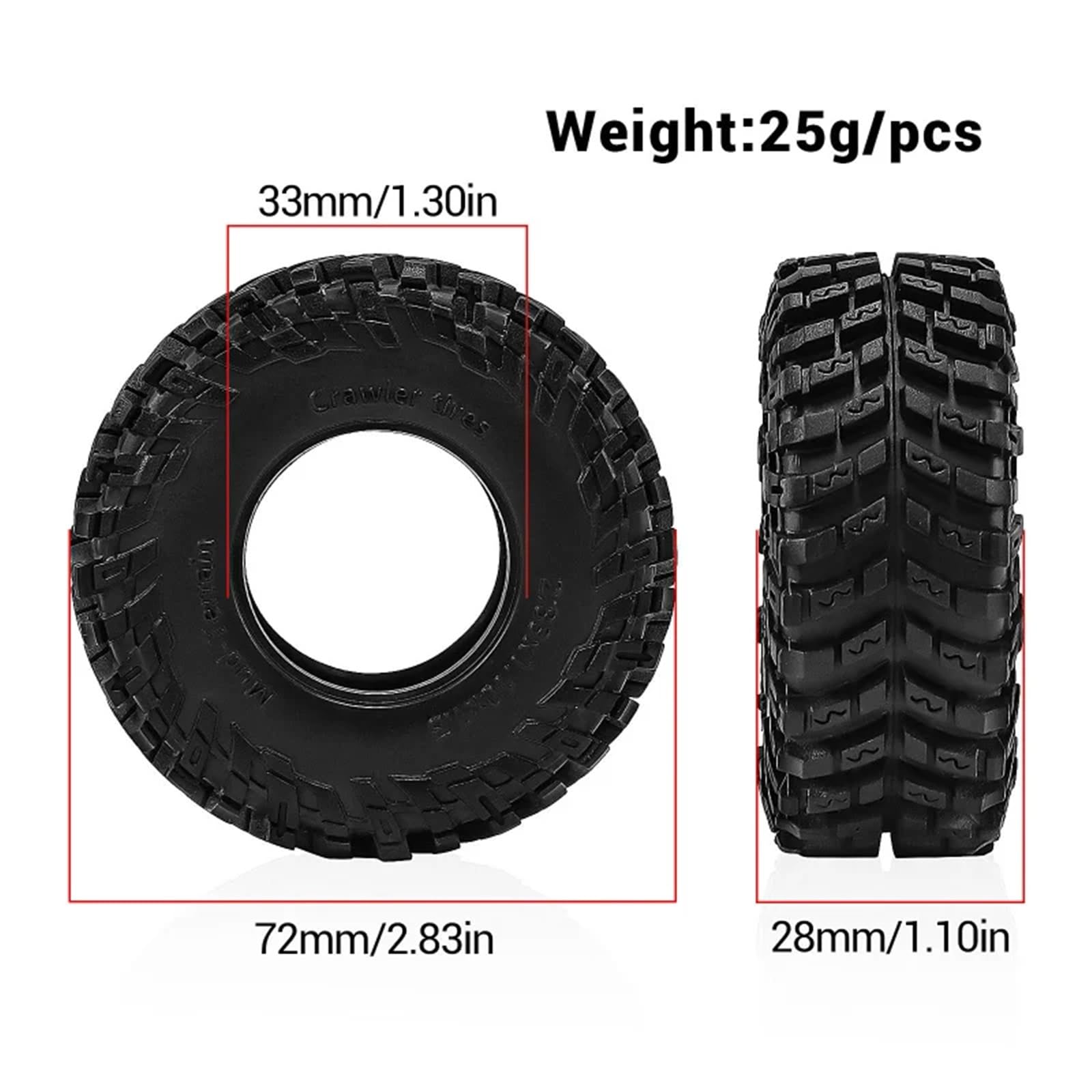 Neumático RC para TRX4M para SCX24 para FMS para Ascent-18 1/18 1,3 Pulgadas 72x28mm Ruedas Neumáticos para Coches Escalada W332 Vehículos Todoterreno Camiones