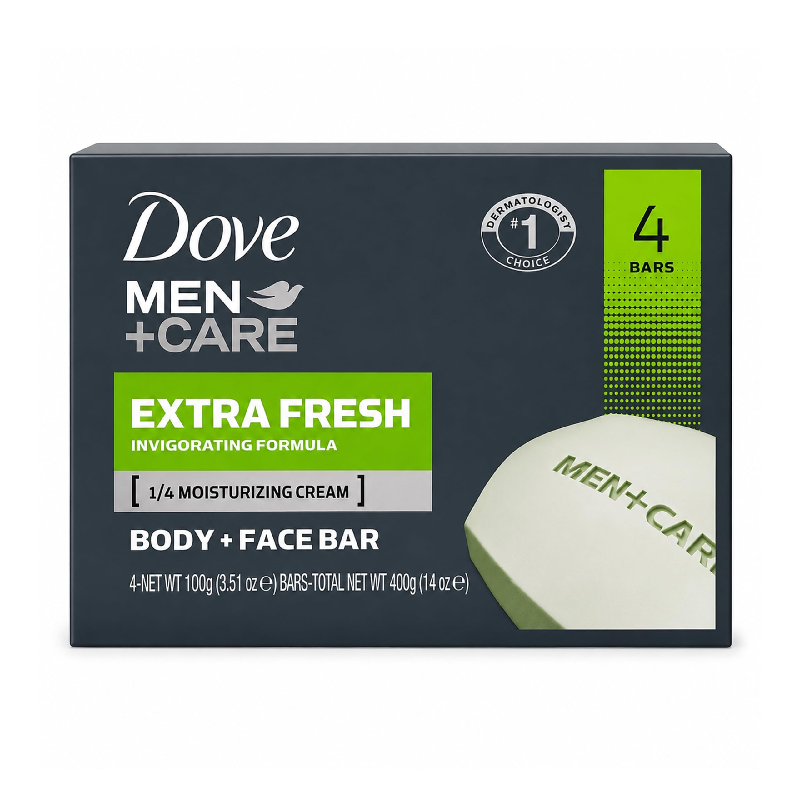 Dove Men+Care Extra Fresh 1/4 moisturizing Cream Body+Face Bar 100g+400g 4 bars(pack of 4)