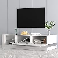 Vista 2 de Mueble de TV moderno para TV de 75 pulgadas, centro de entretenimiento de alto brillo con 16 colores y 4 modos de luces cambiantes, gabinete