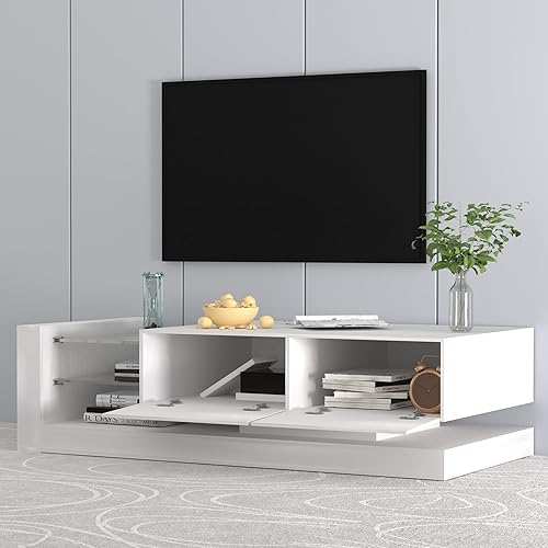 Miniatura 9 de BAMACAR Soporte de TV blanco para TV de 80, 75+, 75, 70 pulgadas, consola de TV blanca para TV de 75 pulgadas, centro de entretenimiento para