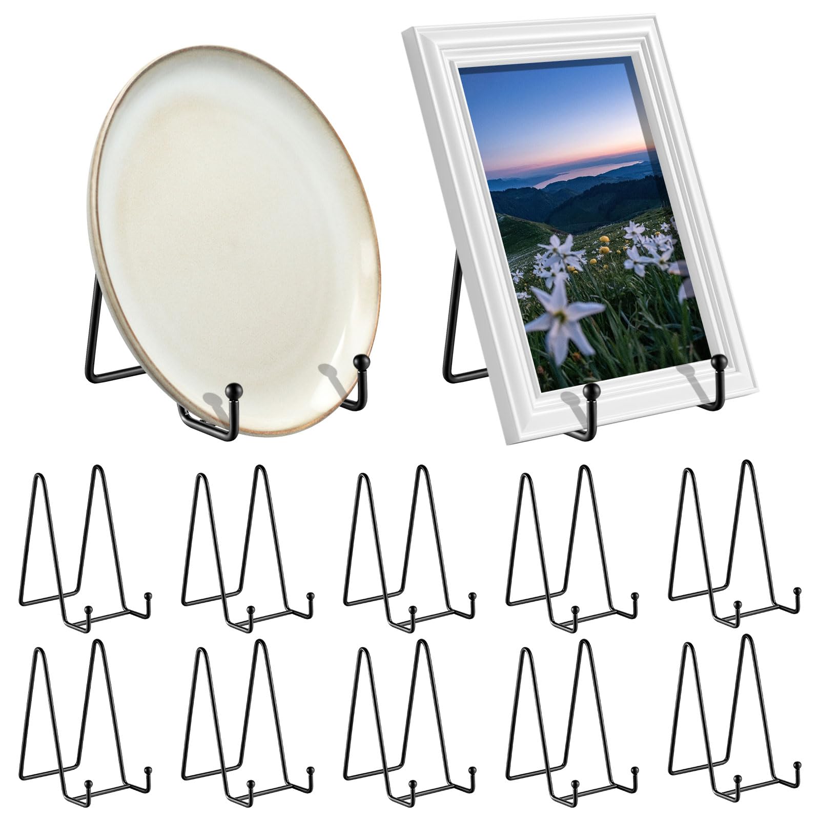HJJWNDDNG 12Pcs Plate Stands for Display, 6 Inch Metal Plate Holder Portable Picture Frame Holder Minimalist Photo Frame Stand for Photos Books Artwork(black-12-6 inches)