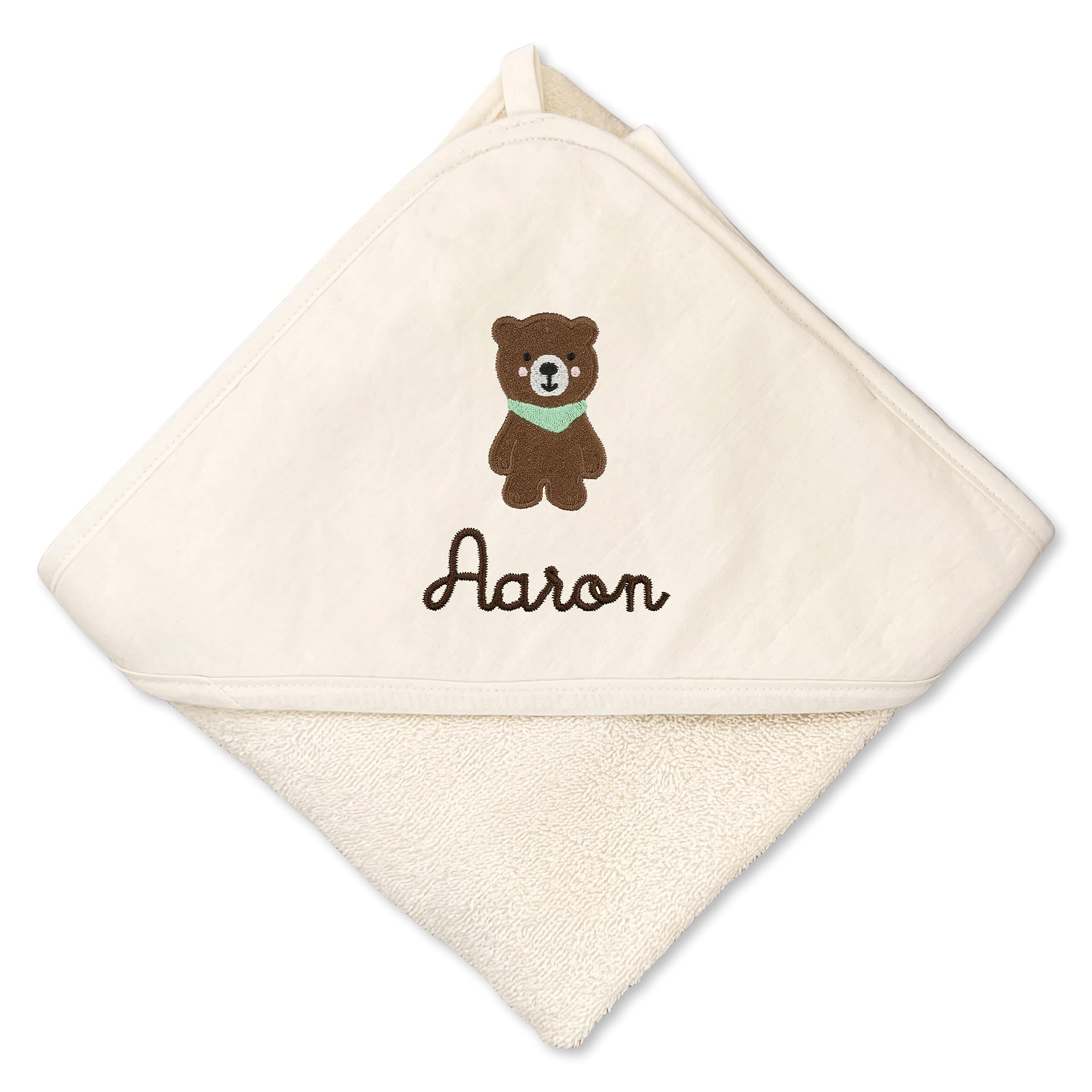upstitch studio Kapuzenhandtuch für Baby (75x75cm) und Kinder (100x100cm) mit Namen personalisiert für Jungen und Mädchen aus 100% Baumwolle - Babyhandtuch und Kinderhandtuch (Natur, 100 x 100 cm)