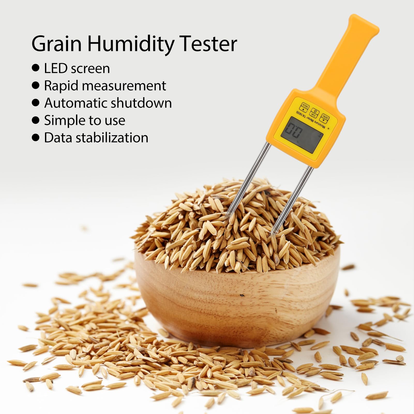 Grain Humidity Meter, Small Lightweight Fast Accurate with Backlight LCD Display for Wheat Rye Rice Corn Soybean Wheat, Easy to Use, Prevent During Storage