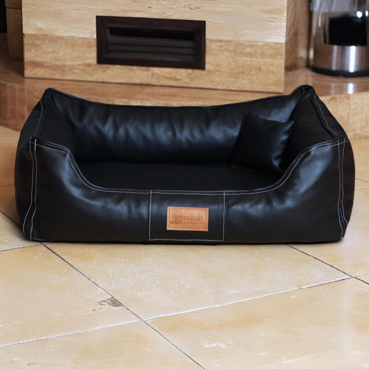 tierlando® Orthopädisches Hundebett Maddox Easy CLEAN aus pflegeleichtem Kunstleder mit Visco-Matratze für gesunden Schlafkomfort bei Gelenkproblemen Größe: 100x75cm | Farbe: 03 Schwarz