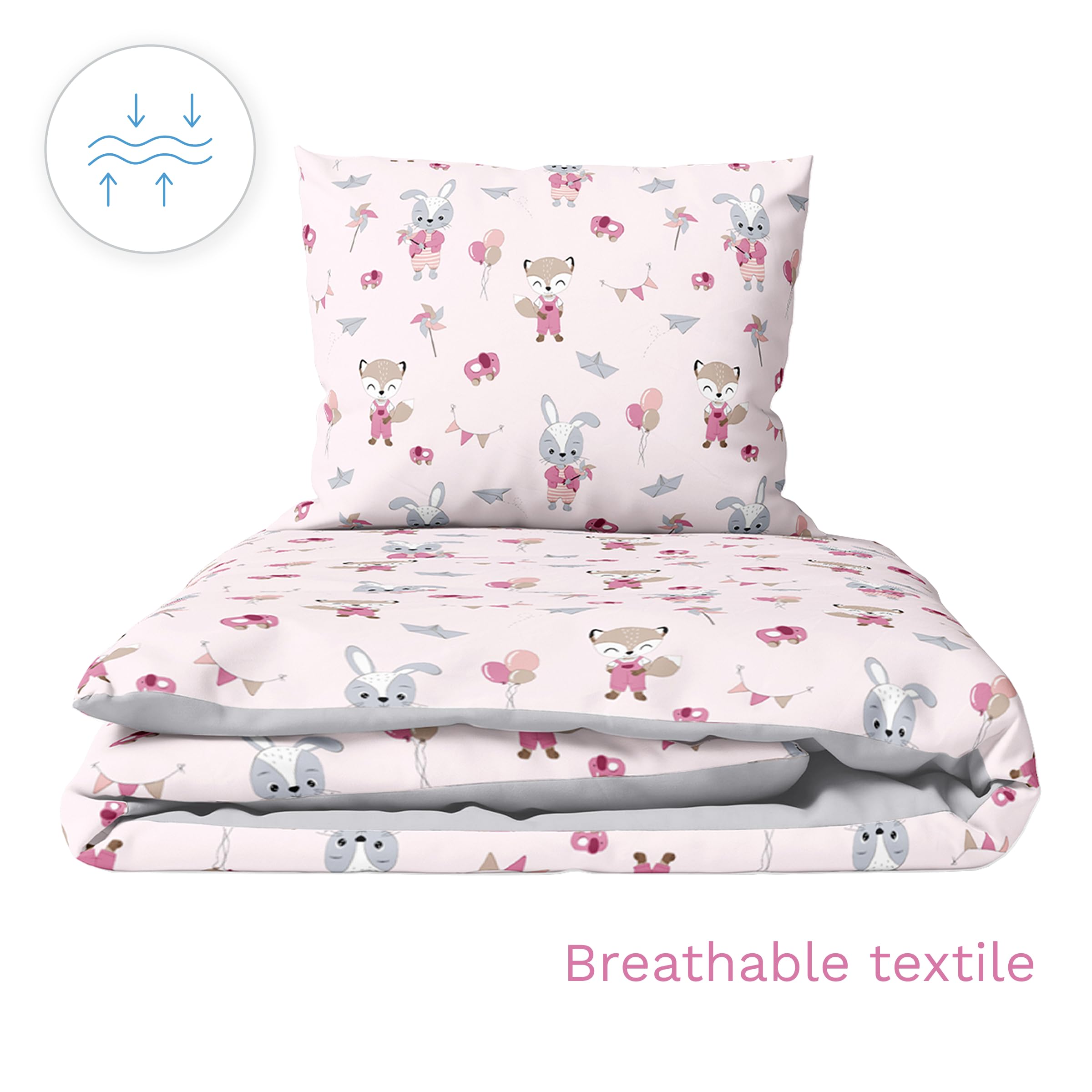 Baby Comfort 4 Piece Toddler Kids Cot Bed Set 120x90 cm Duvet Pillow Duvet Cover Pillowcase 12M+ (Foxes and rabbits) — view 9