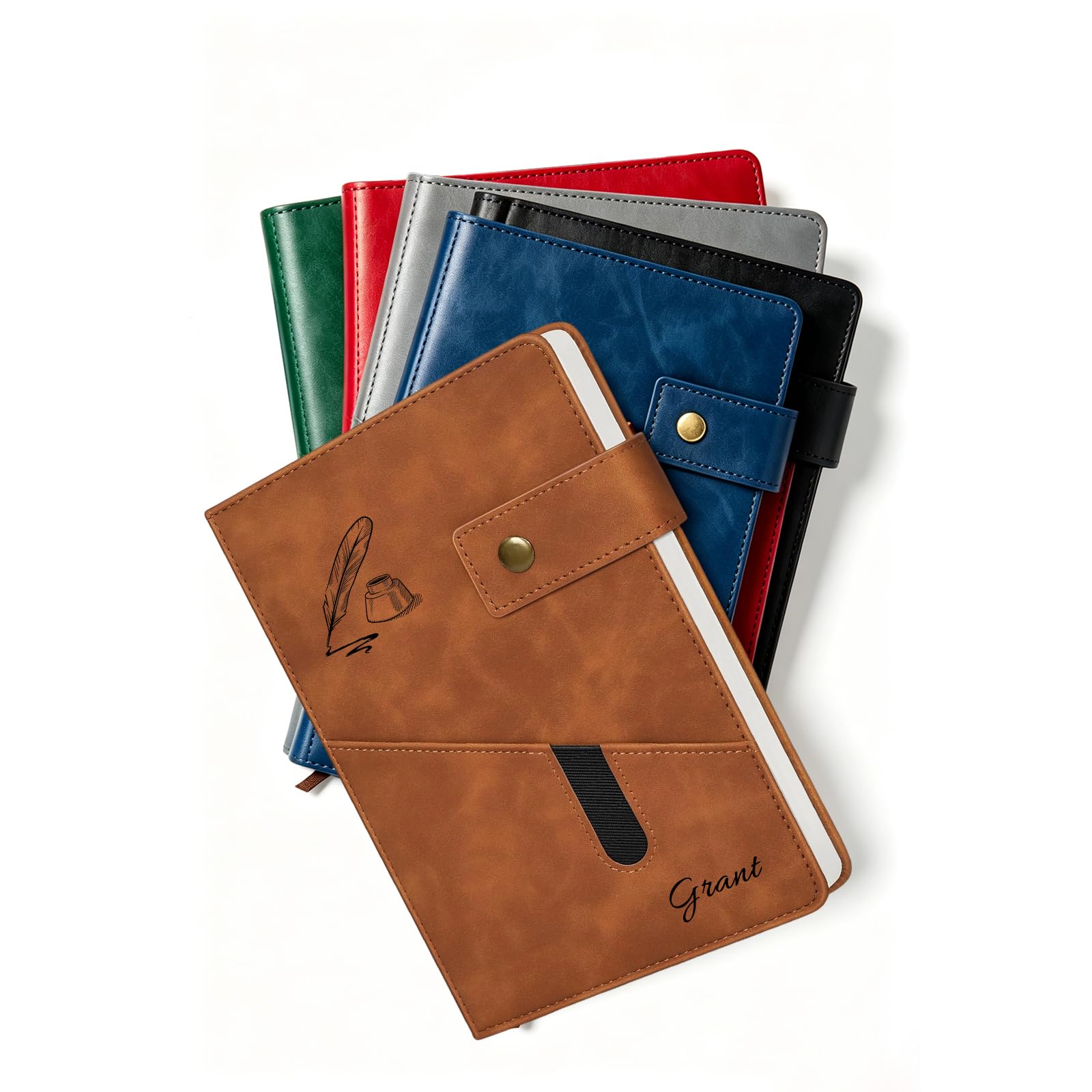 QSZ Personalised A5 Leather Notebook Set Custom Engraved Journals and Pen Customizable Gift for Men Women Dad Birthday Christmas Thanksgiving Day (Custom notebook sets)
