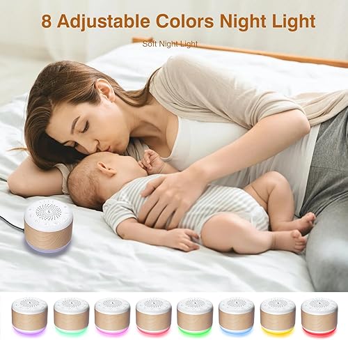 Miniatura 6 de Máquina de sonido de ruido blanco de madera maciza para bebés, adultos y niños, máquina de sonido para dormir con 24 sonidos relajantes, 8 colores,