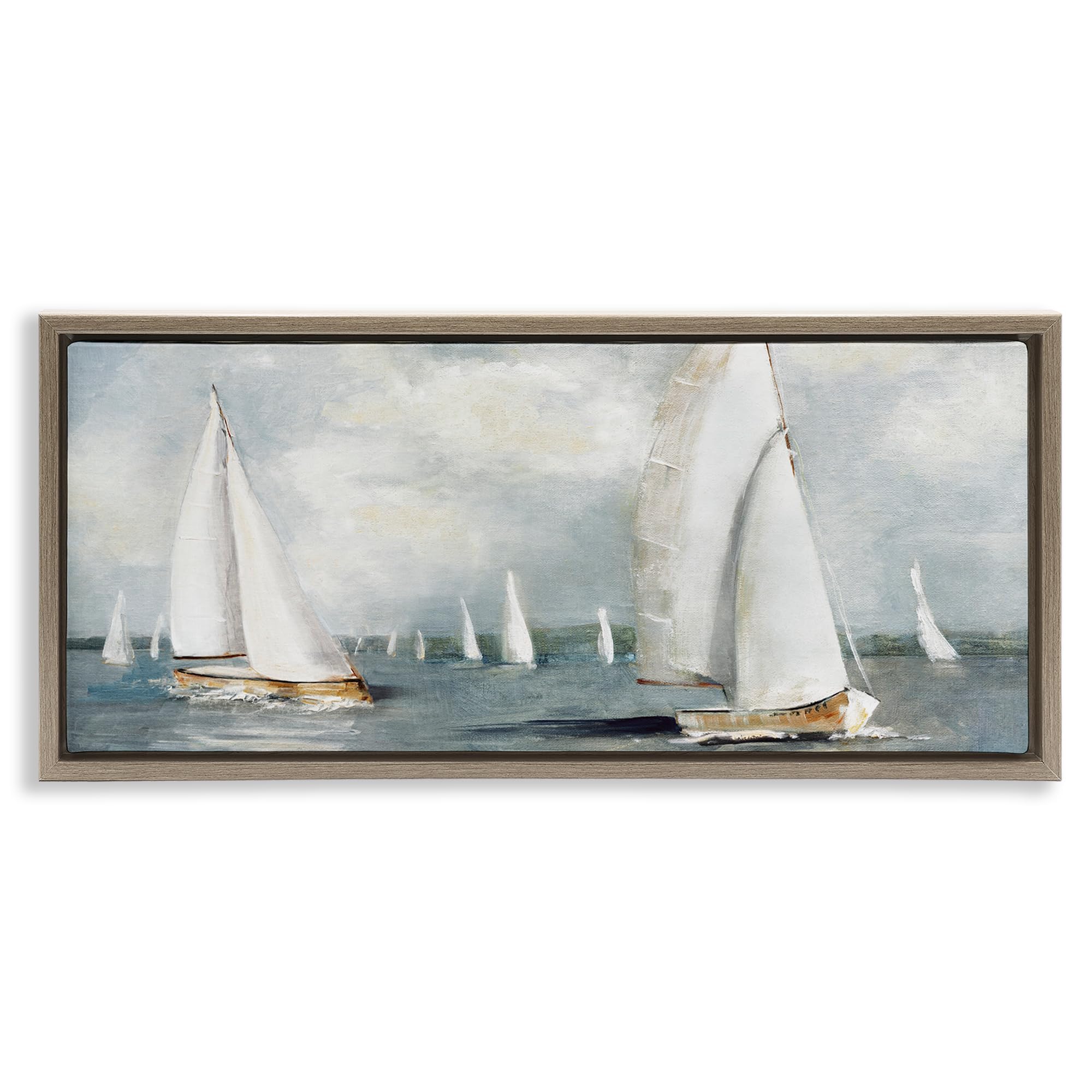 Stupell Industries 'Windy Sailboat Fleet', Floating Frame Canvas Art, Brown, 25 x 11 Inches, Easy to Hang and Sturdy, Made in USA, by Sally Swatland
