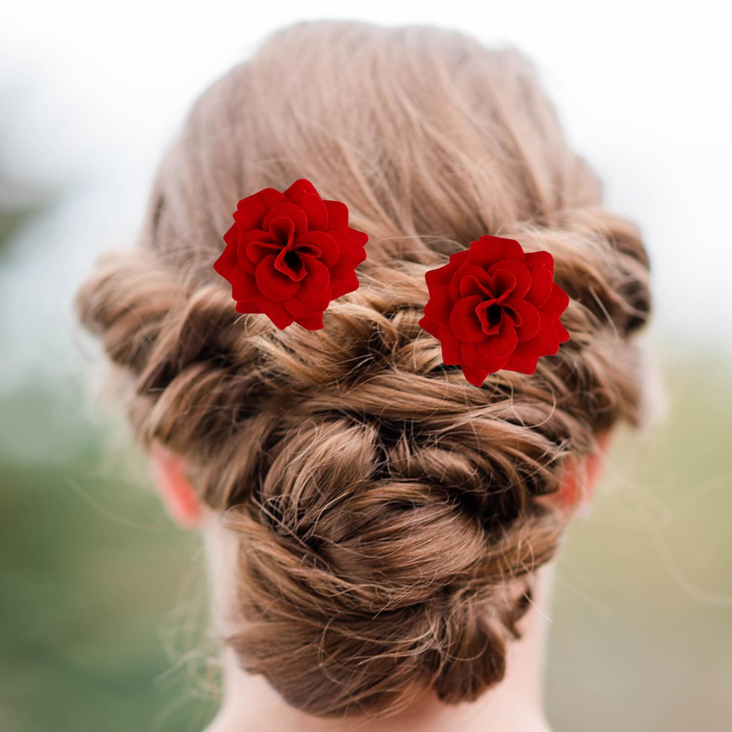 Tabanzhe 6PCS Red Rose Flower Hair Clips-U Shape Floral Hair Pin Set Handmade Bridal Bobby Pins Hair Styling Accessories for Wedding Party Women Girls Decoration - Image 4