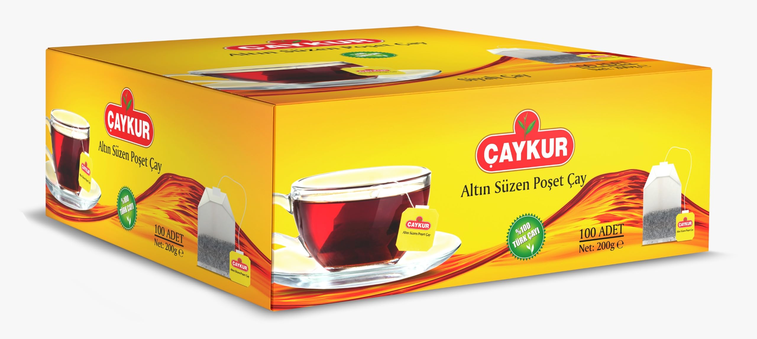 ÇAYKUR Czarna herbata w torebkach, herbata turecka Altın Süzen, pakowane pojedynczo w worki infuzyjne, jasnoczerwony kolor, aromatyczna luźna herbata turecka, 100 torebek herbaty 200 g (opakowanie 3