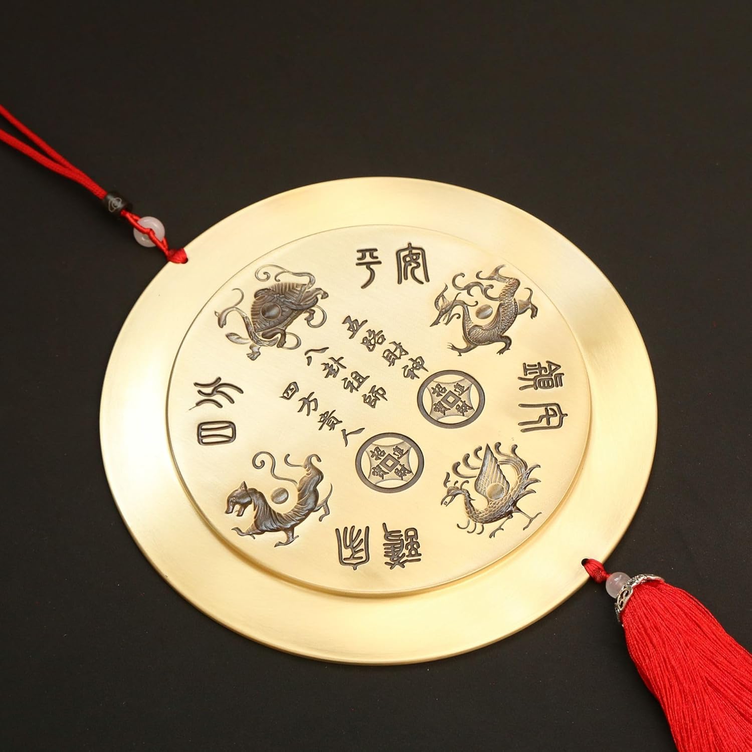 山海镇摆件装饰日月太极八卦镜 Feng Shui Gourd Keychain with Five Emperors Money Bring Good Luck and Wealth,home Office Other Scenes and Gifting 【彩绘18cm】 山海镇