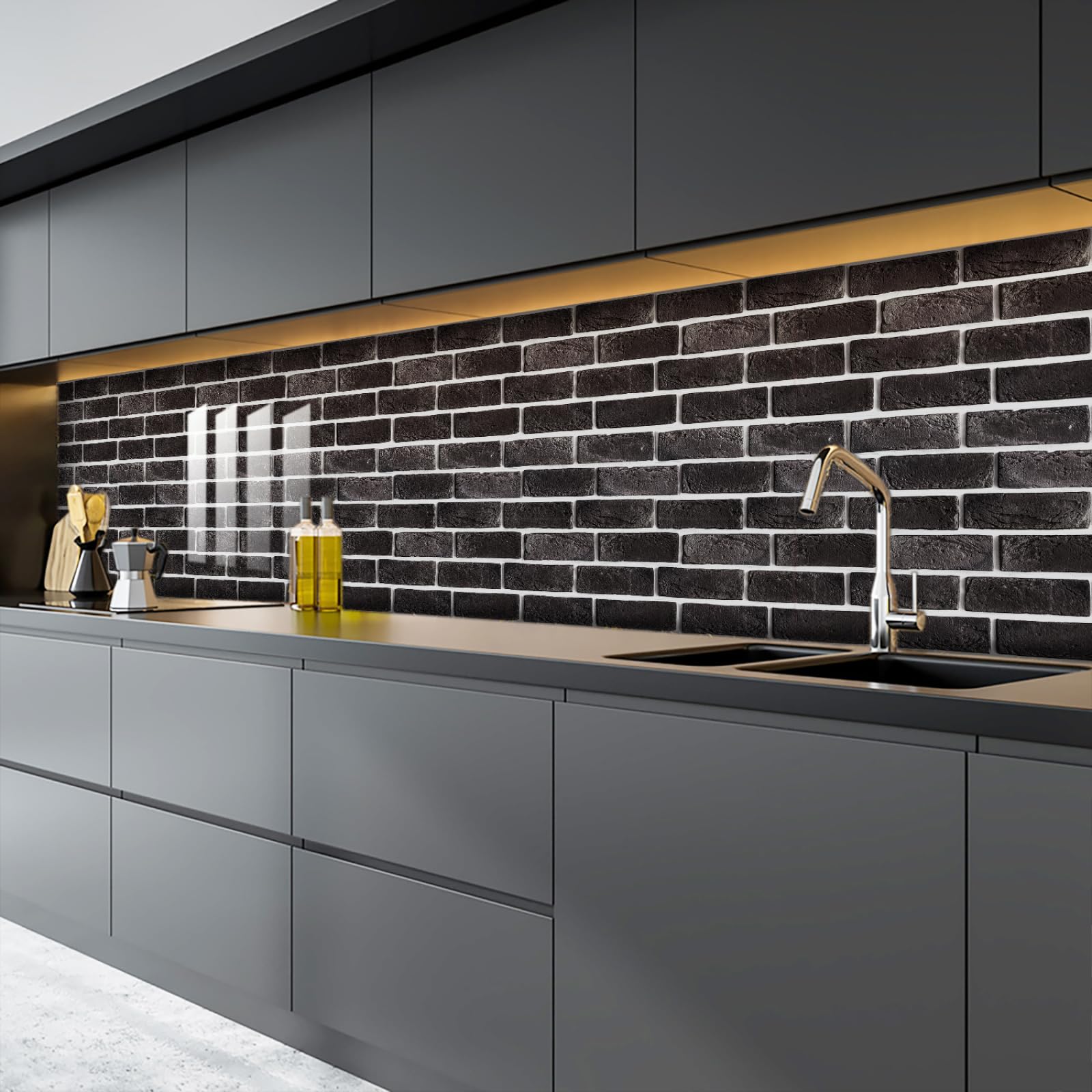 Pavimento Pvc Adesivo Mattone Grigio Nero Piastrelle Adesive Pavimento Cucinao Bagno Mattonelle Adesive Cucina Paraschizzi Cucina Adesivo Rimovibile Adesivi per Piastrelle Bagno 27x27cm/30 Pcs