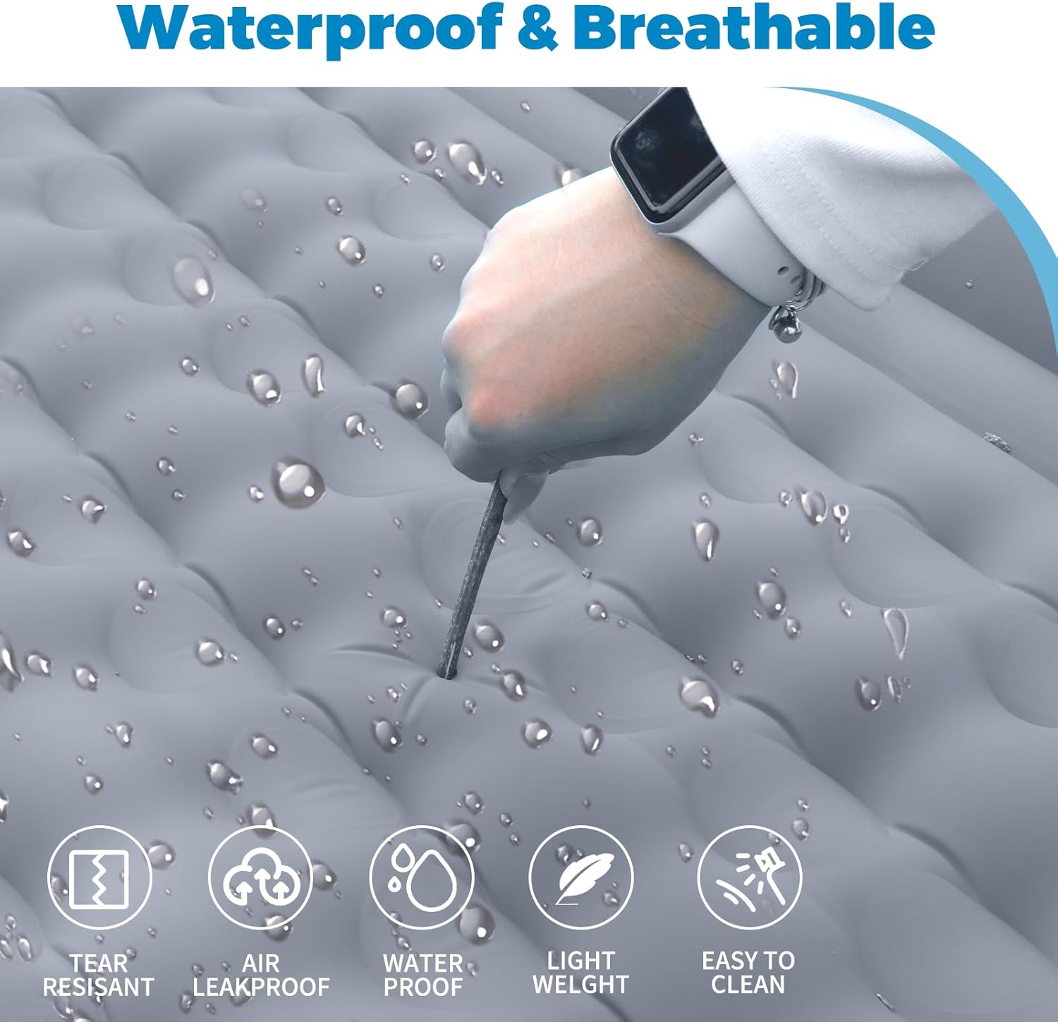 Double Camping Air Mattress with Built-in Foot Pump for 2 Person, Heavy Duty Waterproof Inflatable Sleeping Pad for Backpacking, Hiking, Tent, Upgraded 84.6" x 51.5" x 8" (Grey)