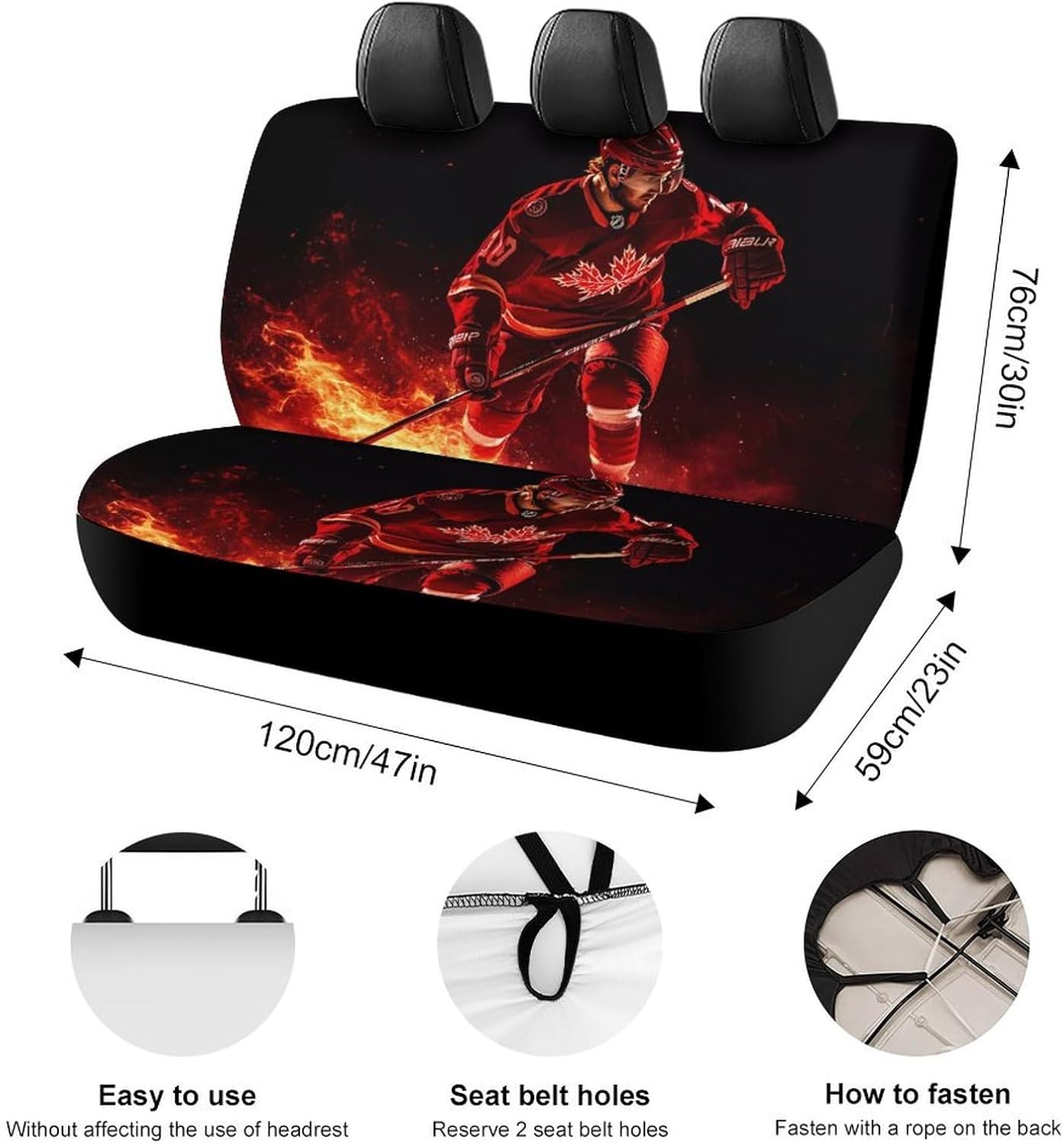 Fire Ice Hockey Player Car Seat Cover for Back Seat Universal Fit Car Seat Protector 120x59x76cm