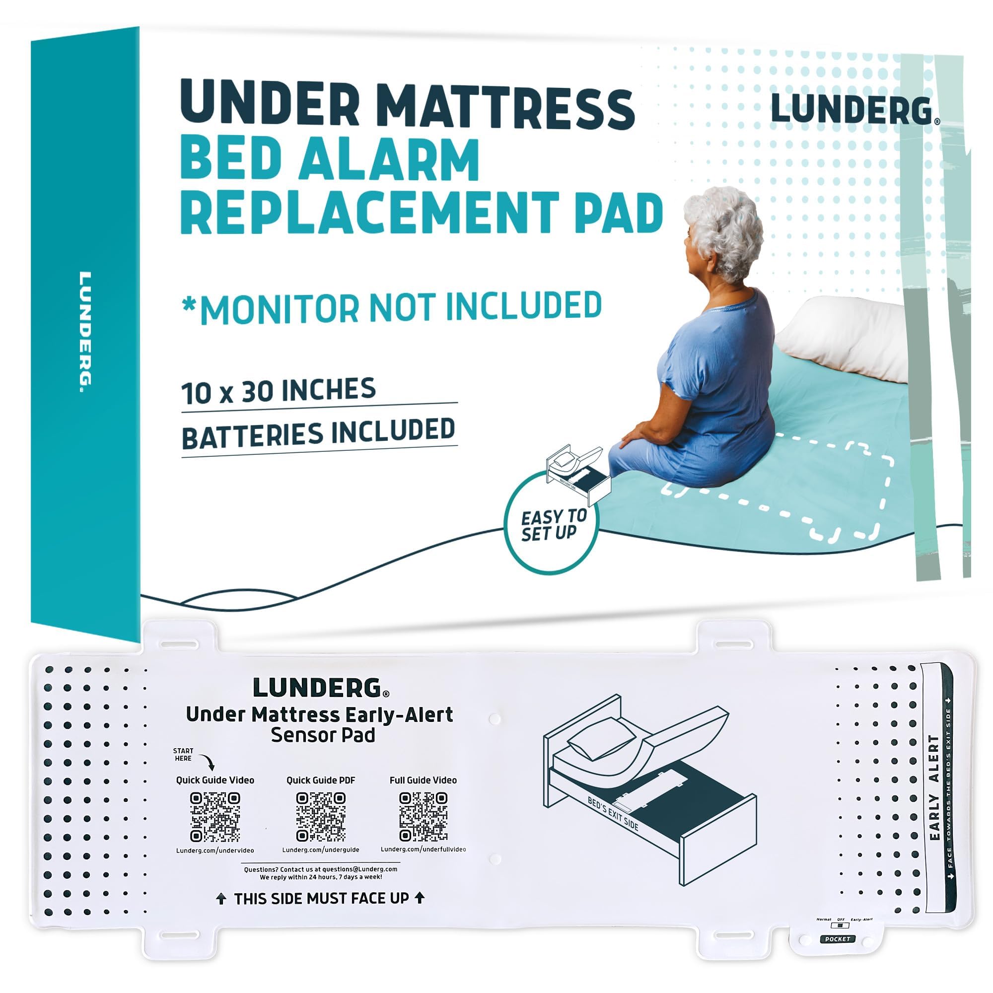 lunderg under mattress bed alarm pad - pager not included - wireless under mattress sensor pad - replacement or extra pad