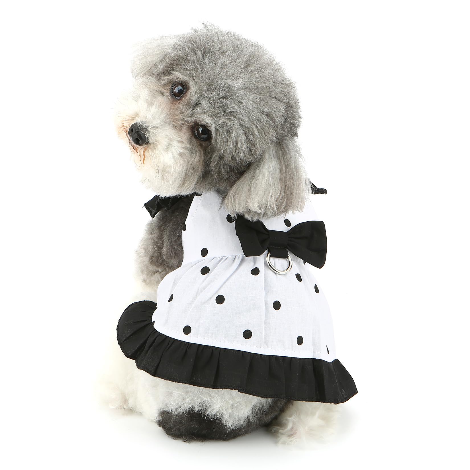 Abiti per cani a pois con fiocco, gonna da principessa per cuccioli, nero, M