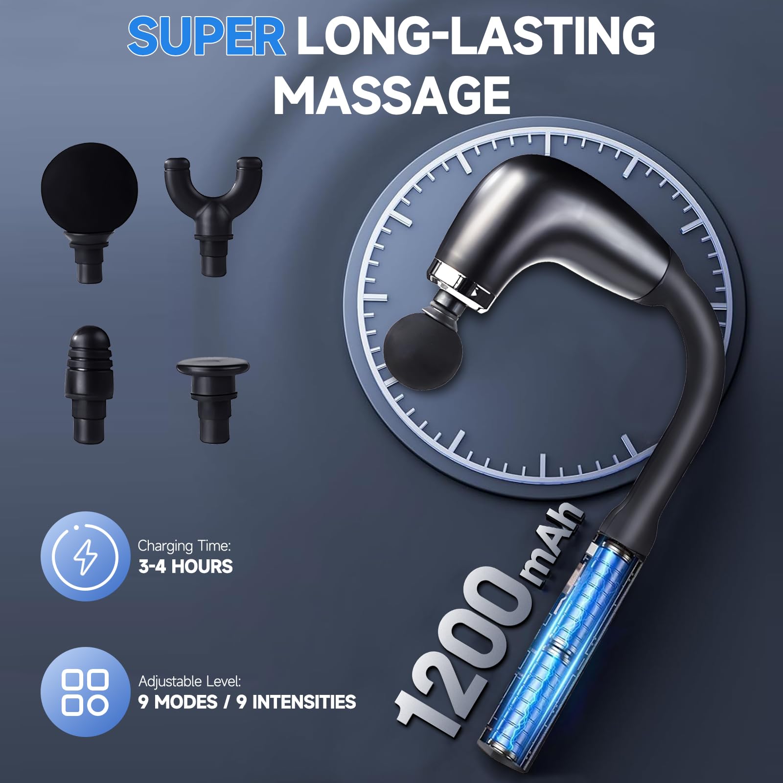 Masajeador de espalda para aliviar el dolor, pistola de masaje muscular con mango extendido, masajeador corporal de tejido profundo para cuello, hombros, piernas, alcanza todos los músculos con