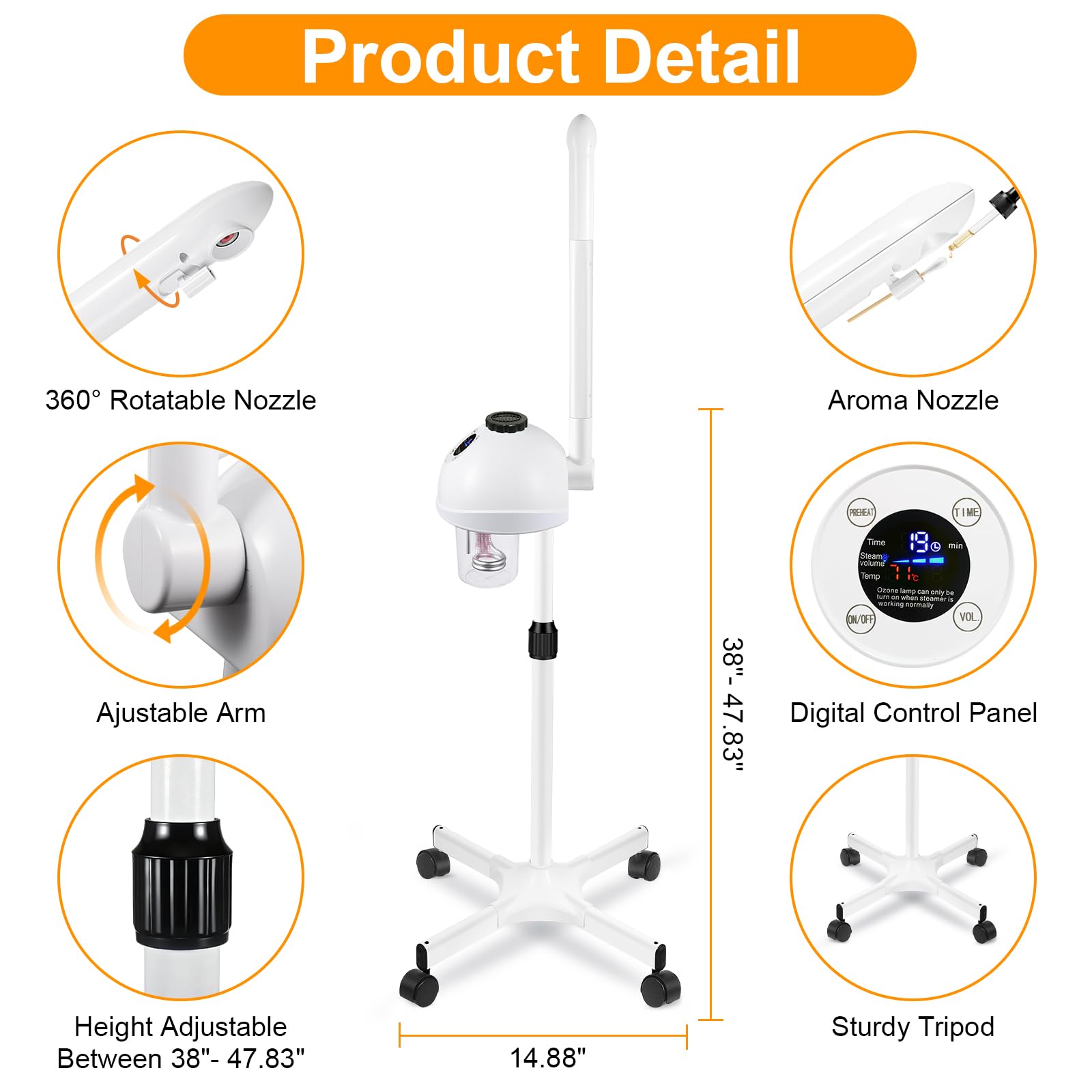 Professioneller Gesichtsdampfer, Vaporizador Gesichtsbehandlung mit Dampf einstellbar & Timer, beweglicher Arm, Vorheizen Ästhetiker Dampfgarer, Home Beauty Salon SPA