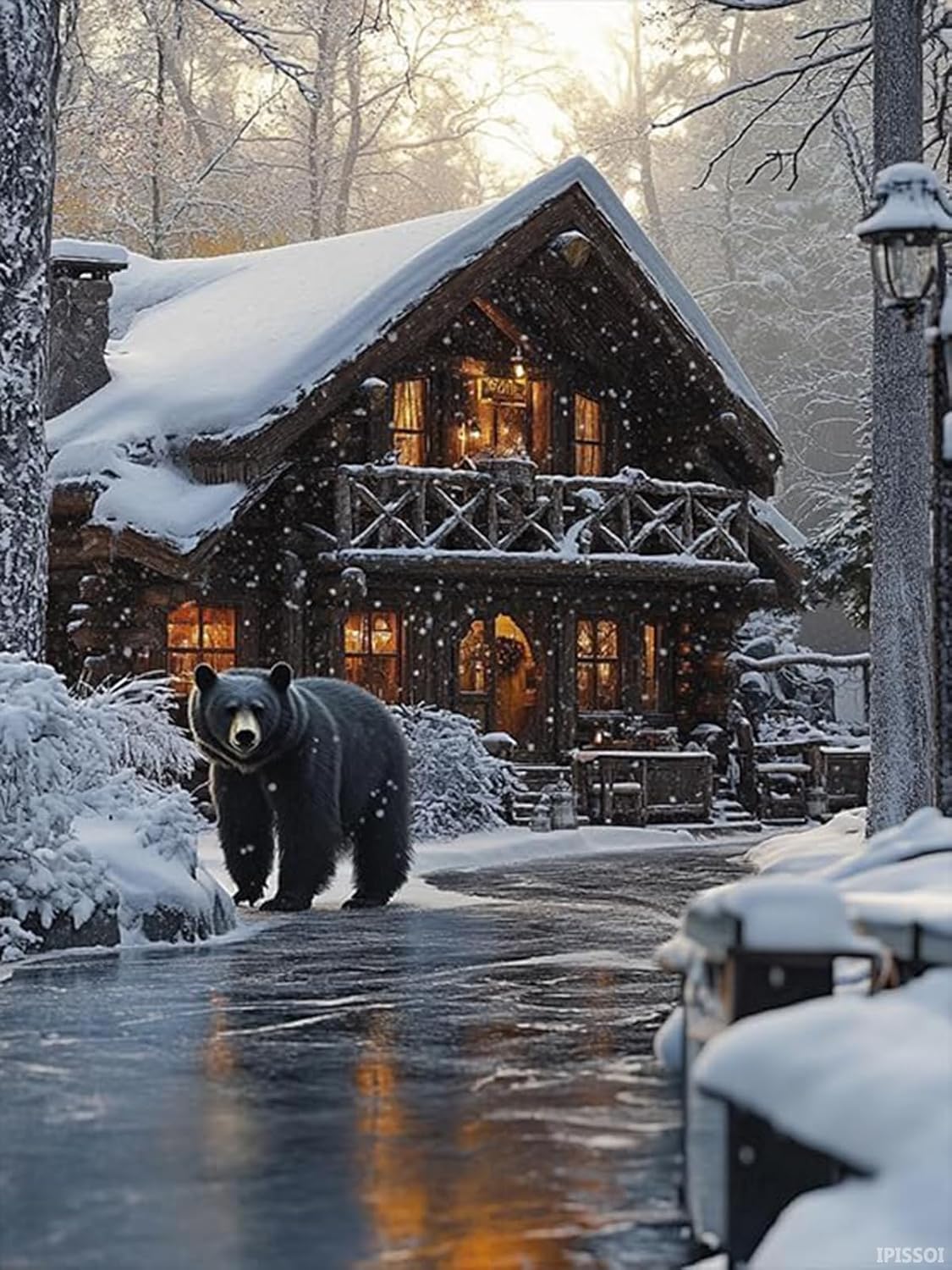 IPISSOI Black Bear Diamond Painting Kits for Adults, Animal 5D DIY Diamond Art Kits Full Drill Diamond for Gift Wall Decor Gem Arts 12x16 inch