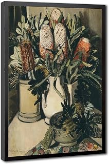 CFIOZYOS Flowers – Margaret Preston Modernist Botanical – Australian Woodblock Floral Canvas Poster Wall Art Bedroom Decor Office Room Kitchen Decor Gift Black Frame 08x12in