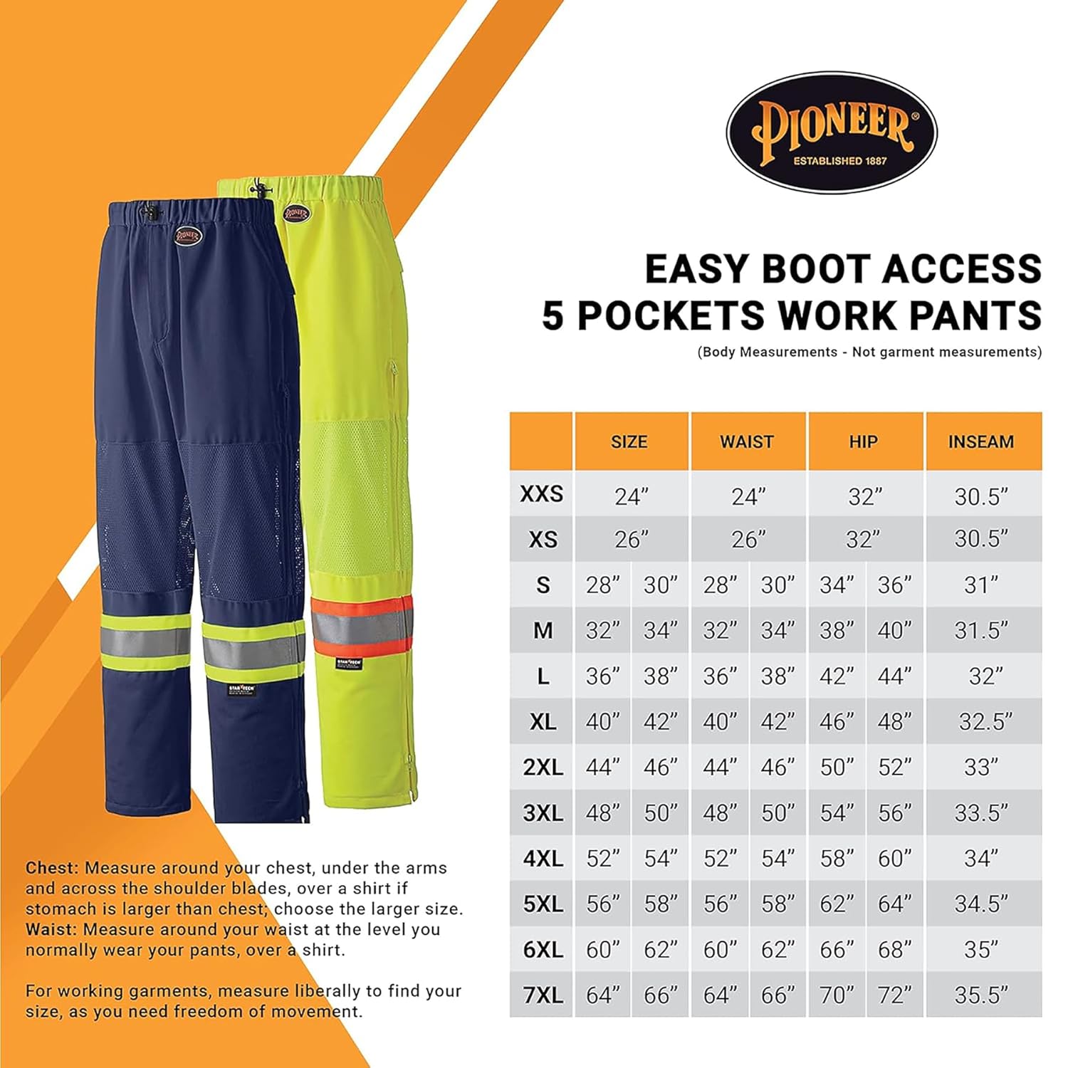 Pioneer Hi Vis Lightweight Traffic Safety Work Pants for Men & Women - Reflective Tape - Leg Zippers - Yellow/Green - Image 6