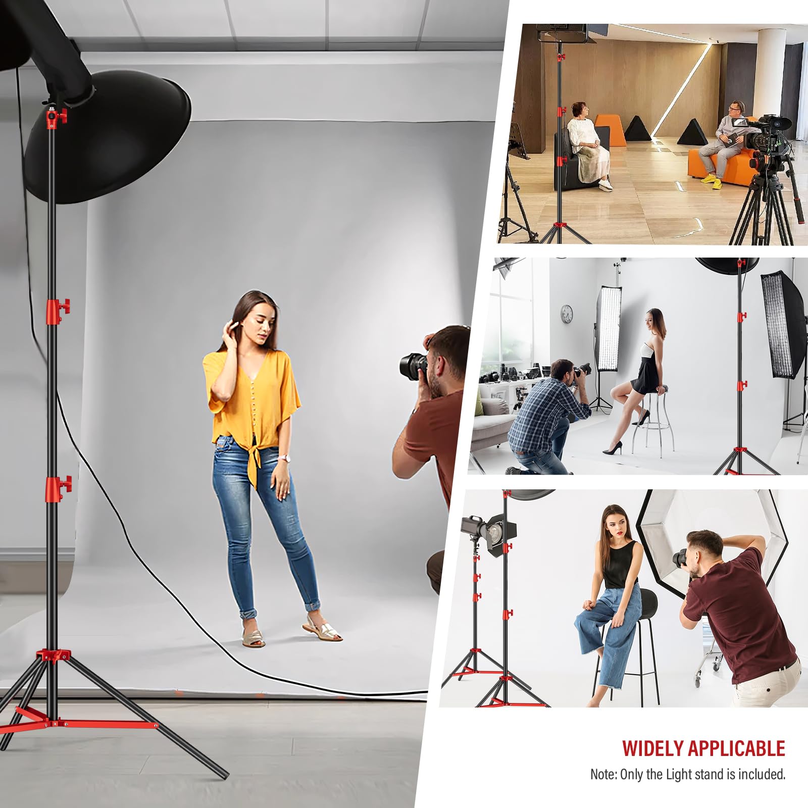 Heavy Duty Light Stand 280 cm Tutto Metallo Treppiede Stand Carico massimo: 10 kg di pressione dell'aria Buffer Fotografia Light Stand con 1/4 "a 3/8" vite adattatore per strobo, anello luce