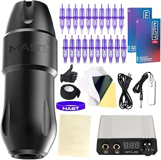 Mast Tattoo Kit Tour Pro Tattoo Gun Tattoo Power Supply Rotary Pen Machine Kit 20 Pieces Tattoo Cartridge Needles (Tour Pro Kit)
