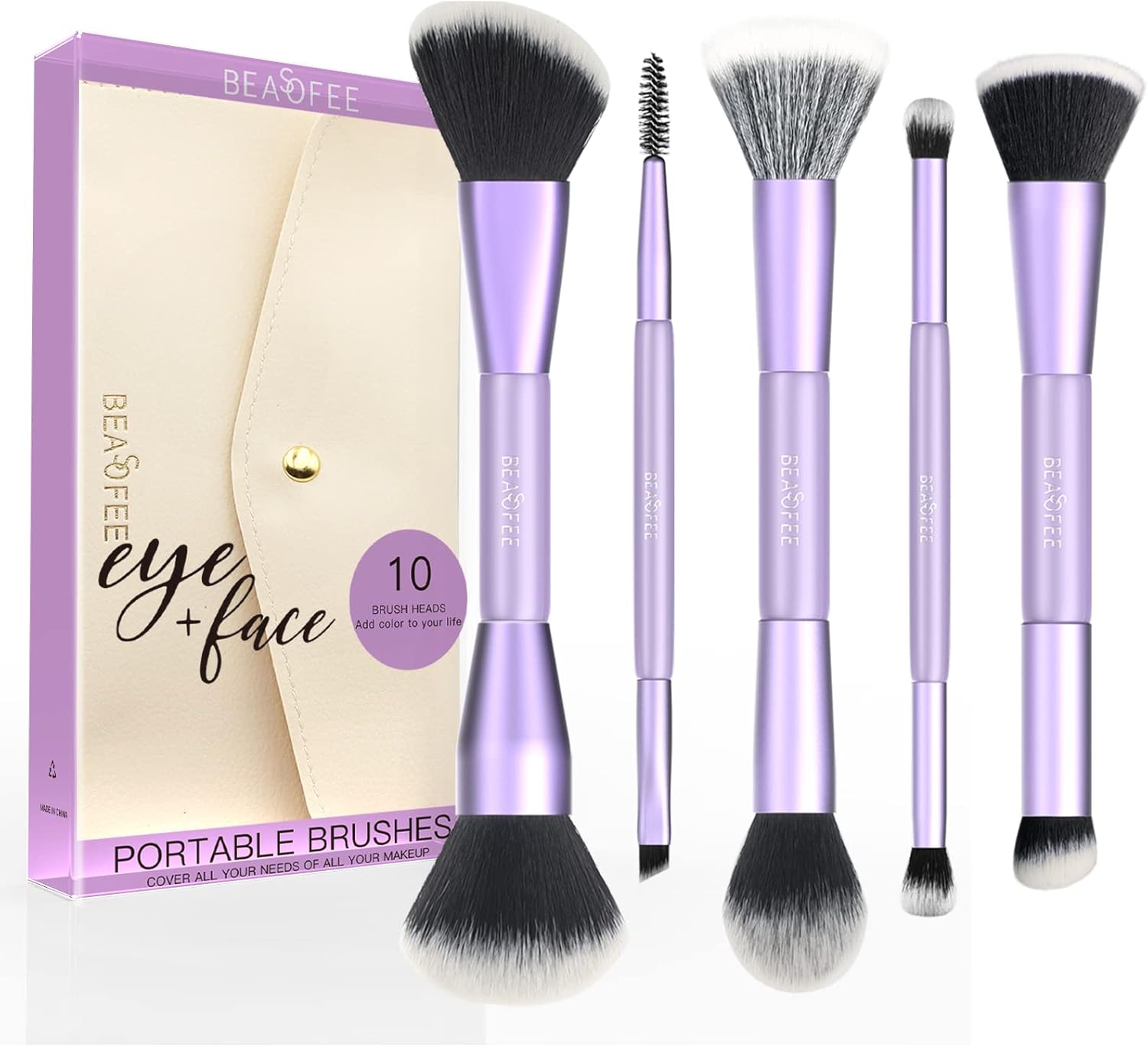 Kabuki Make-upkwastenset, 5 stuks premium kunstborstels, make-upkwast, professionele bronzerkwast, poederkwast, concealerkwast, rouge kwast en oogschaduwkwast