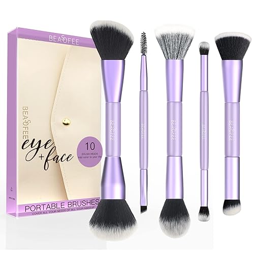 BEASOFEE Pinceles de maquillaje de alta calidad, base sintética, correctores de polvo, sombras de ojos, juego de 5 brochas con bolsa de cosméticos disponible en Yaxa Colombia