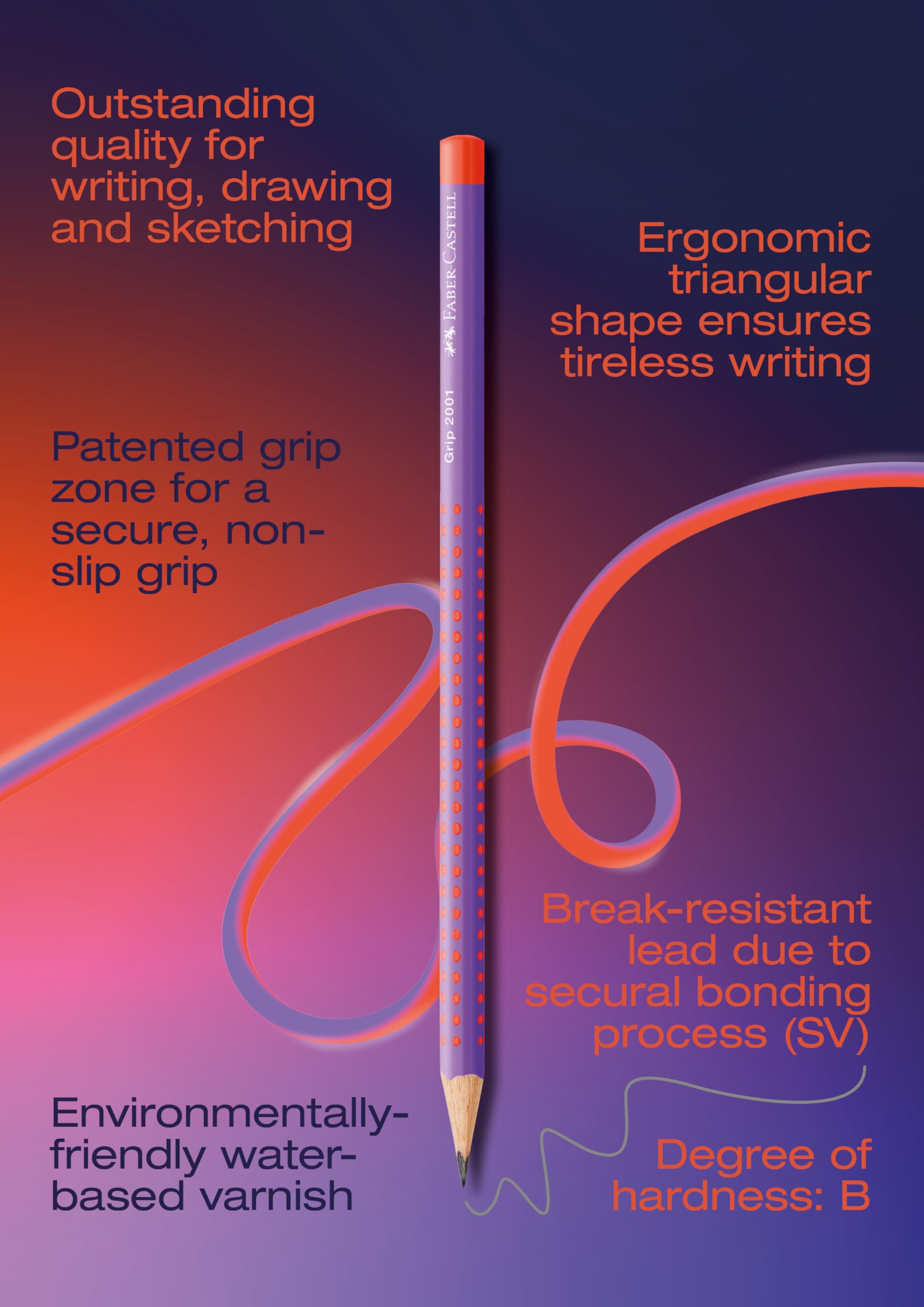 FABER-CASTELL - ołówki Grip 2001 B Buzzing Blue, 6 sztuk | Ergonomiczne ołówki o twardości B do wygodnego pisania i rysowania