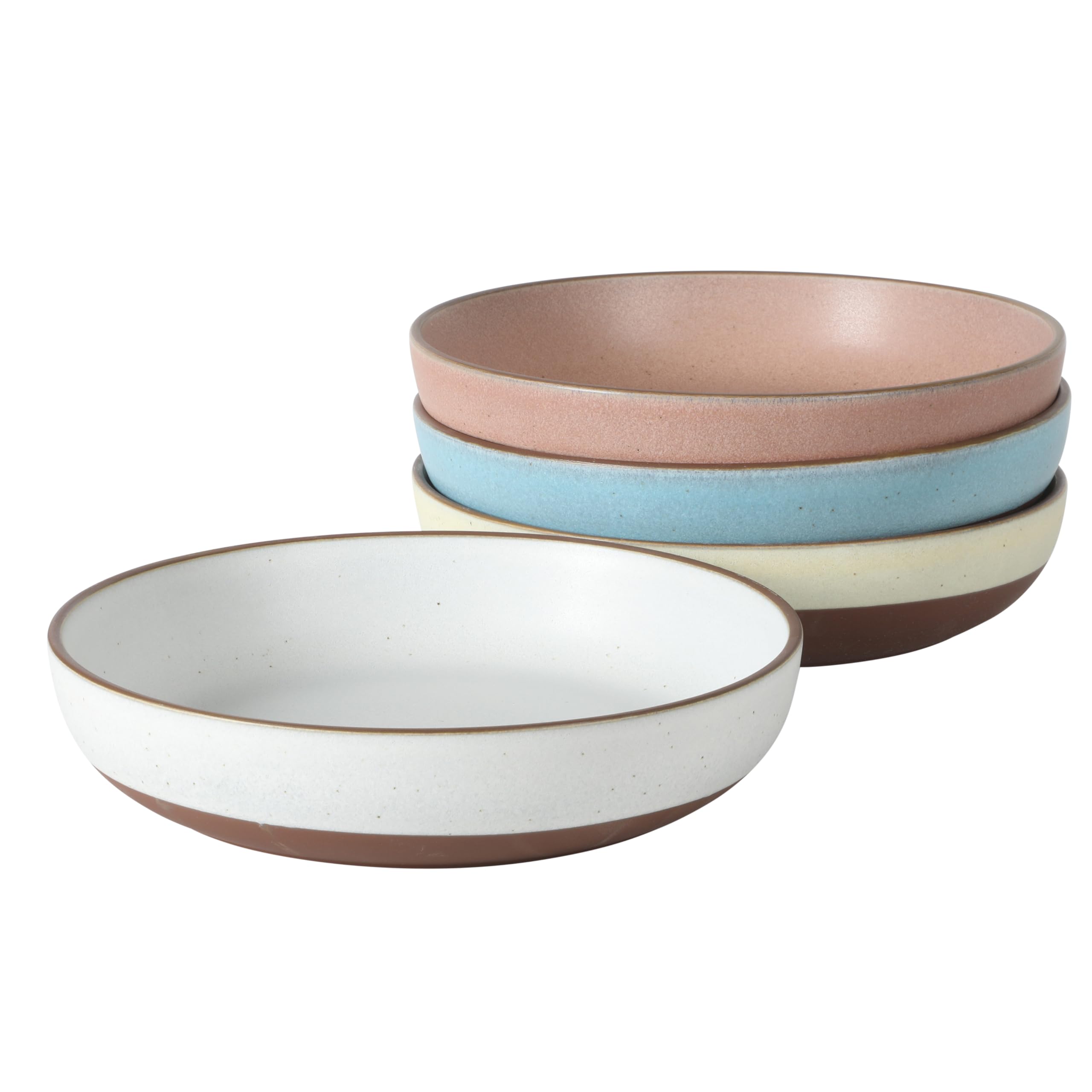 William Crest 4 Piece Dinner Bowl Set, 8.5” Round Stoneware Bowls, Reactive Glaze Finish, Large Soup, Pasta & Salad Bowls, Microwave & Dishwasher Safe - Assorted Colors