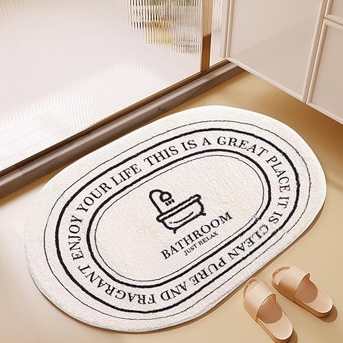 Miniatura 2 de Tapete de baño pequeño ovalado blanco, 16 x 24 pulgadas, suave, absorbente de agua, alfombras de baño de microfibra de estilo simple, tapete de baño