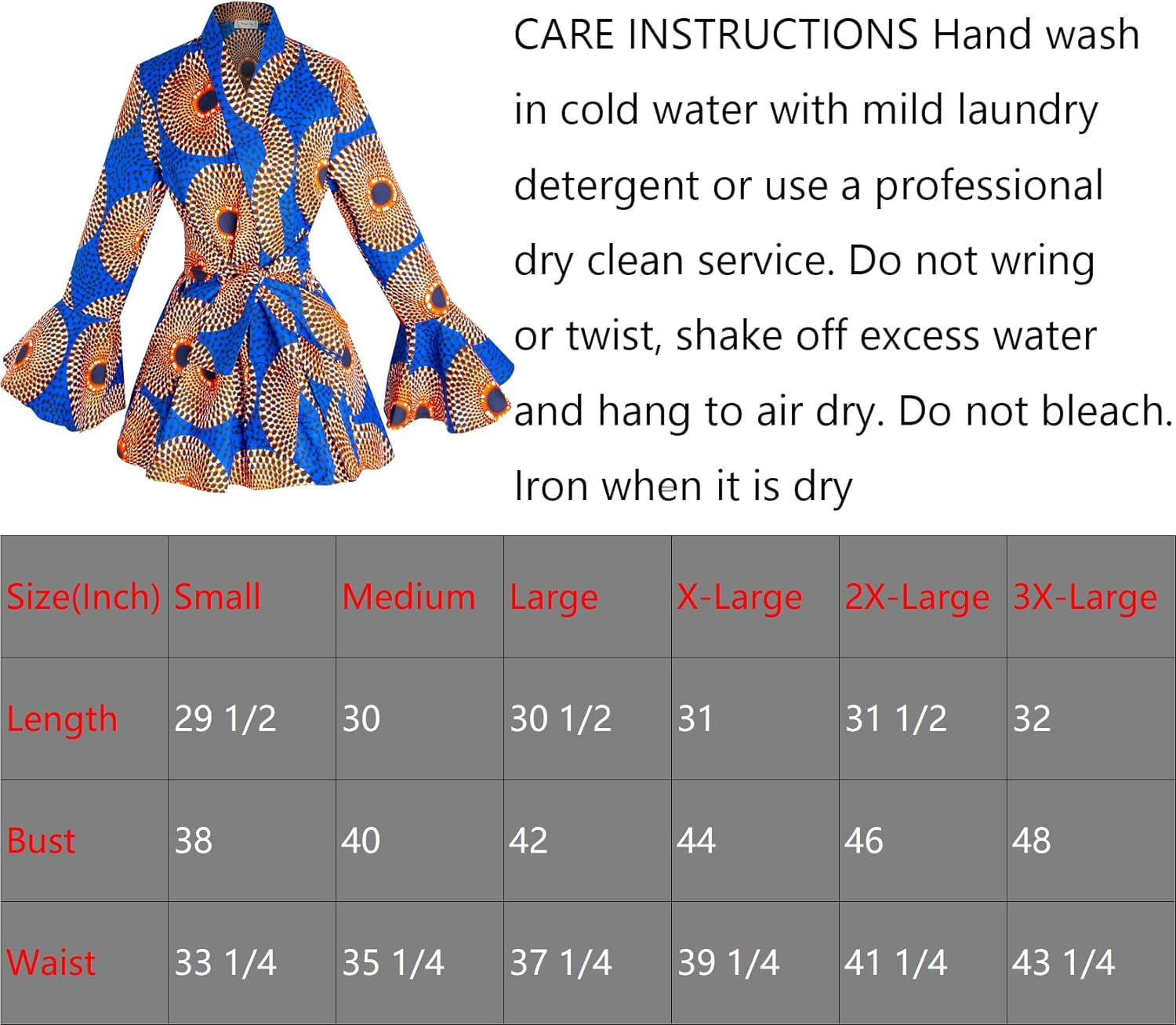 Women's African Print Wax Jacket Ankara Long Sleevs Top Kente Clothes